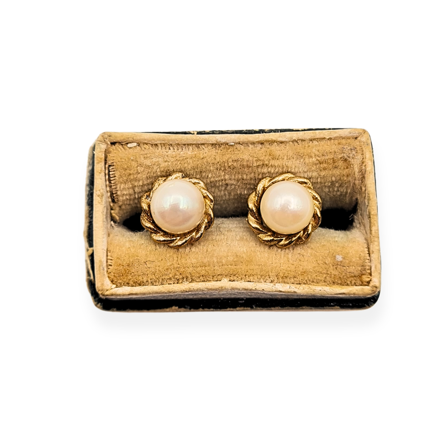 9ct Gold Pearl Stud Earrings, Rope Edge, Dainty Jewellery