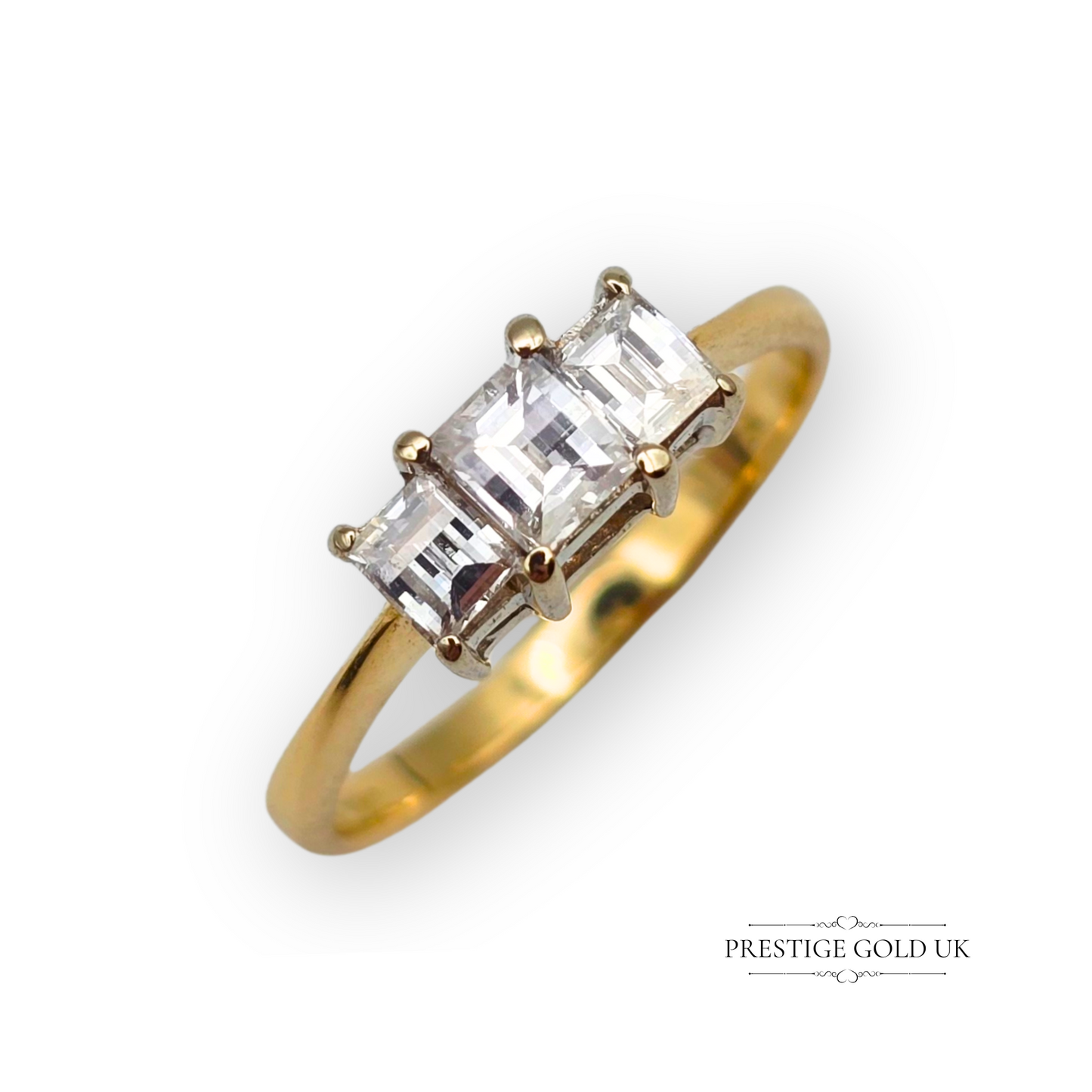 18ct Yellow Gold 3 Stone Millennium Cut Diamond Ring,  Size UK J  US 5