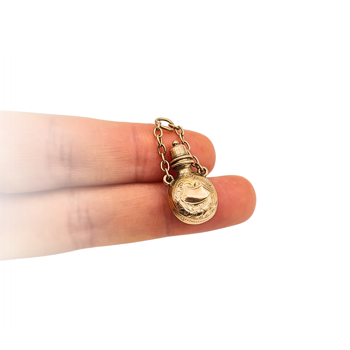 Antique 9ct Rose Gold Perfume Scent Bottle Charm Opening Lid Hallmarked