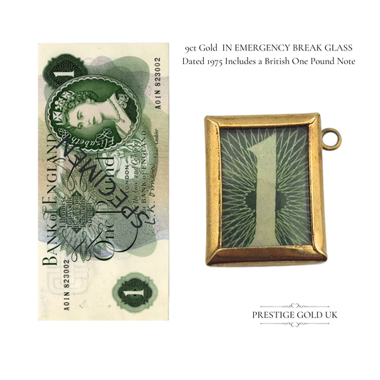 Vintage 9ct Gold Break Glass £1 Note Charm 15mm London 1975