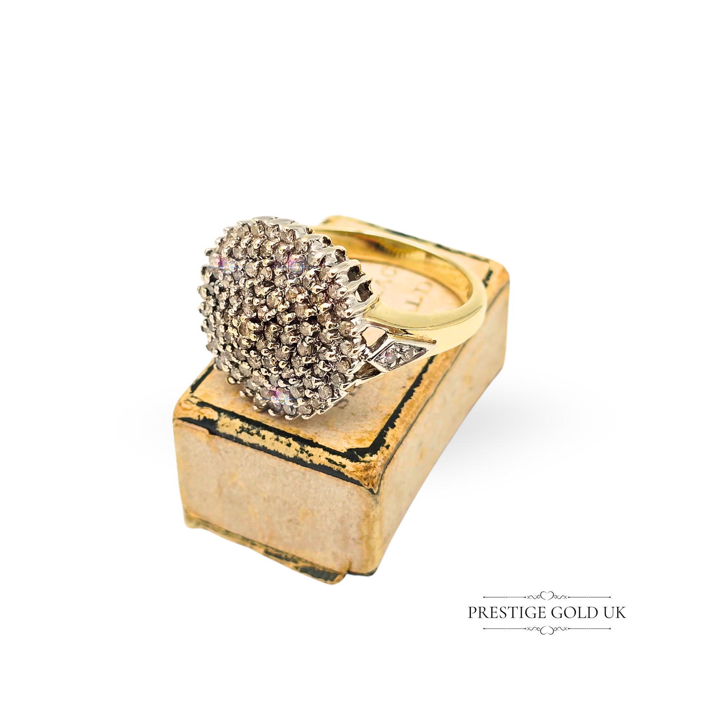 9ct Gold Huge Diamond Cluster Ring, Fully Hallmarked, UK Size P US 7 1/2