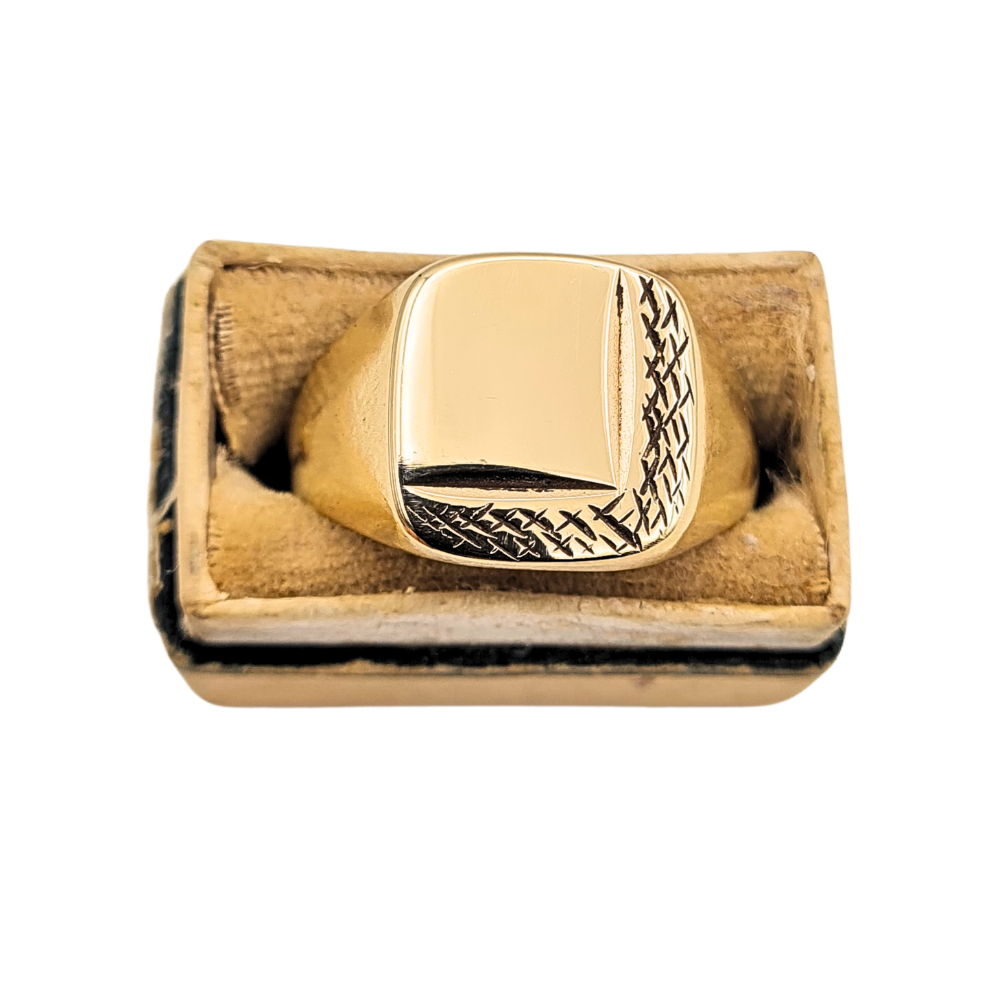 Large Solid Gold Signet Ring London 1975 9ct Engraved UK P½ US 7.75