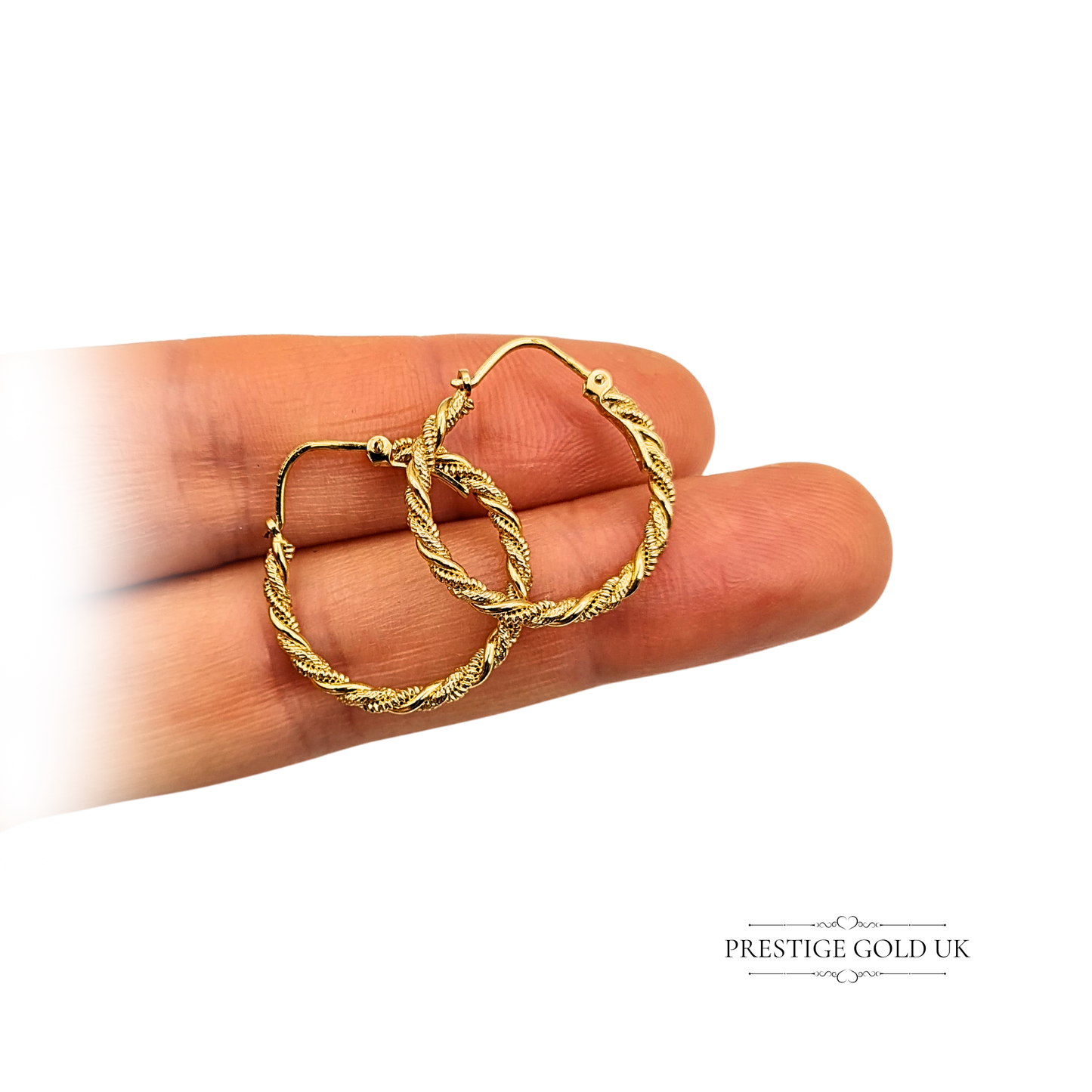 Quality 9ct Gold Rope Twist Hoop Earrings, Vintage 14mm Hoops With Twist Design