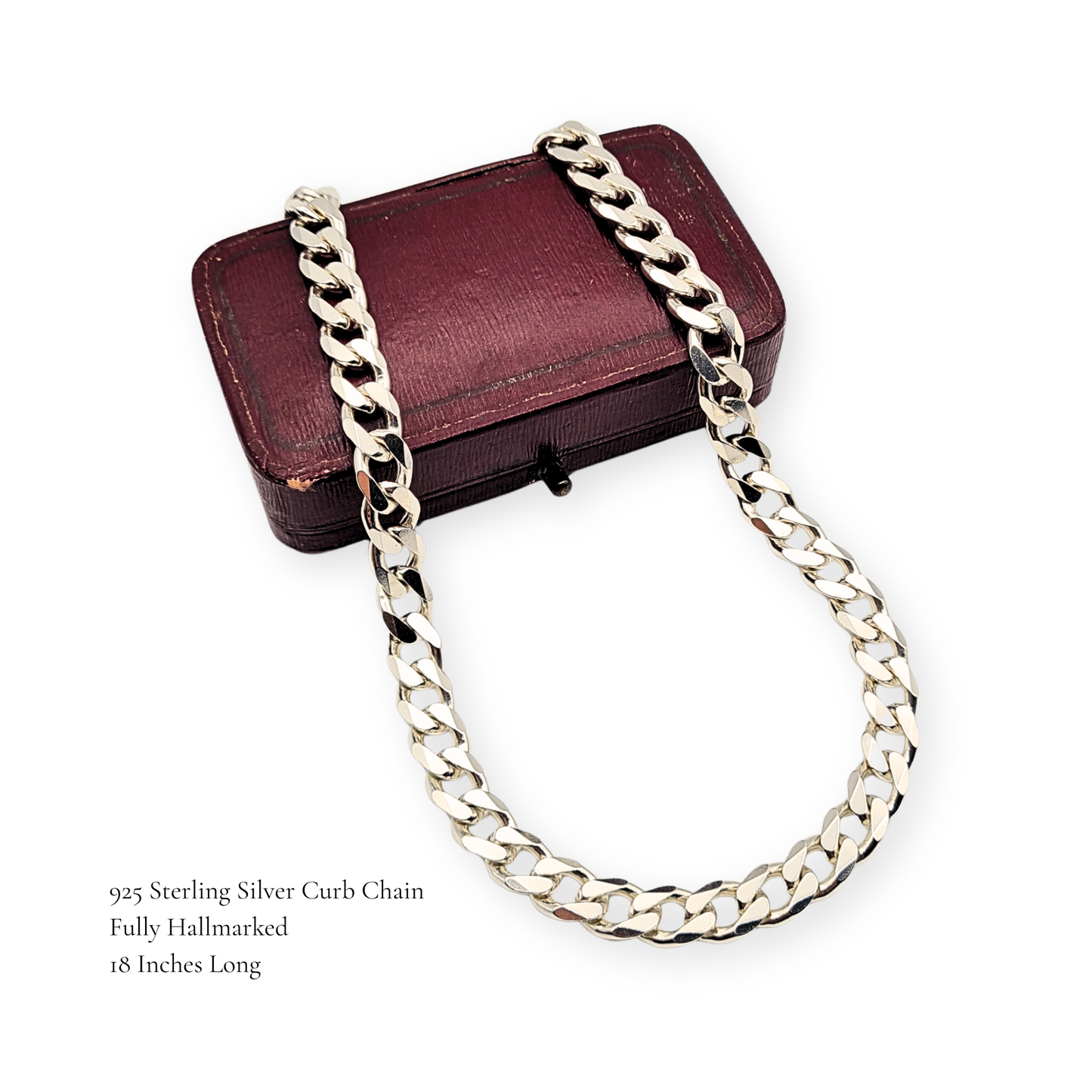 18" Silver Curb Chain Necklace,  Hallmarked 925, 0ver 40g