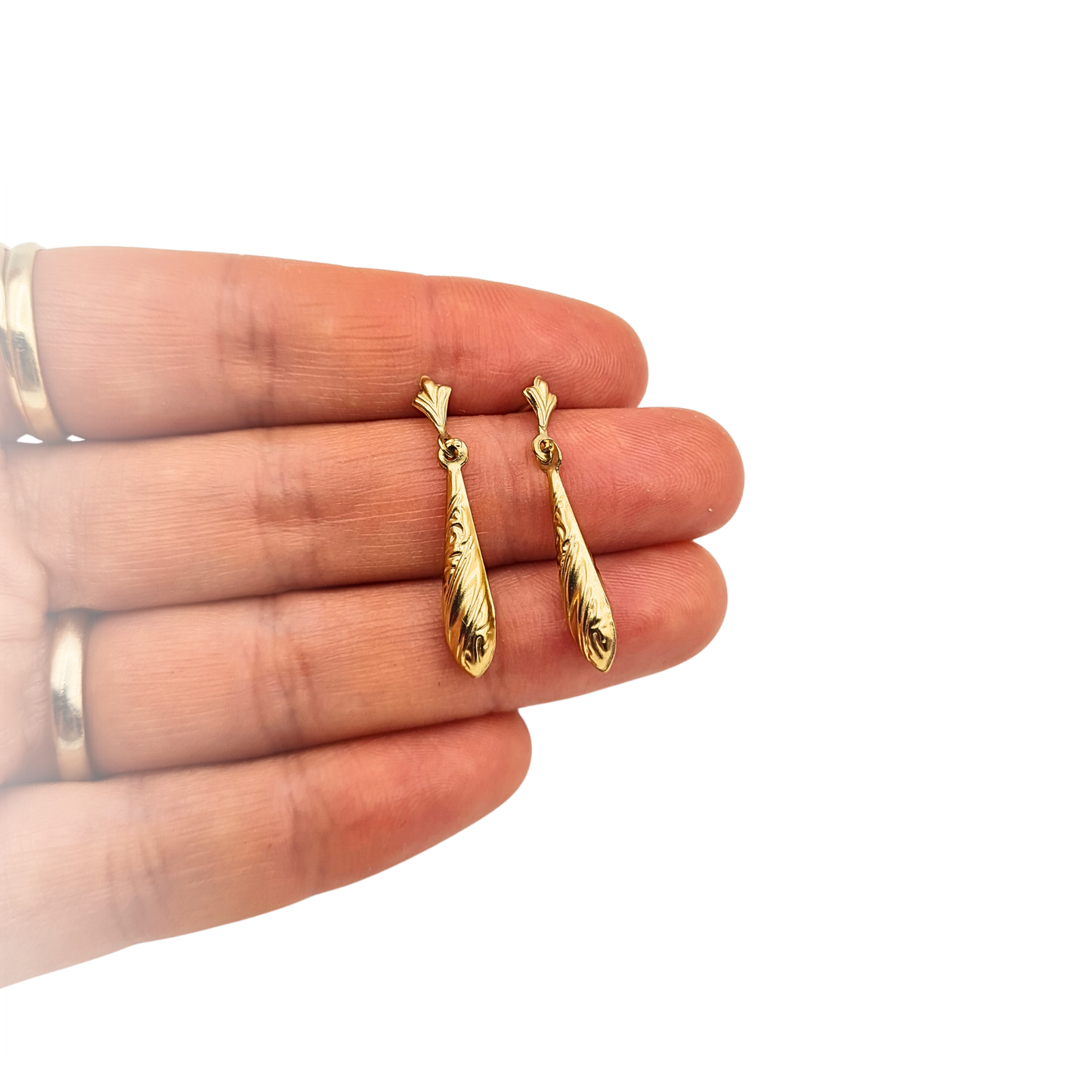 9ct Gold Bombe Drop Earrings Lightweight Long Dangle Earrings