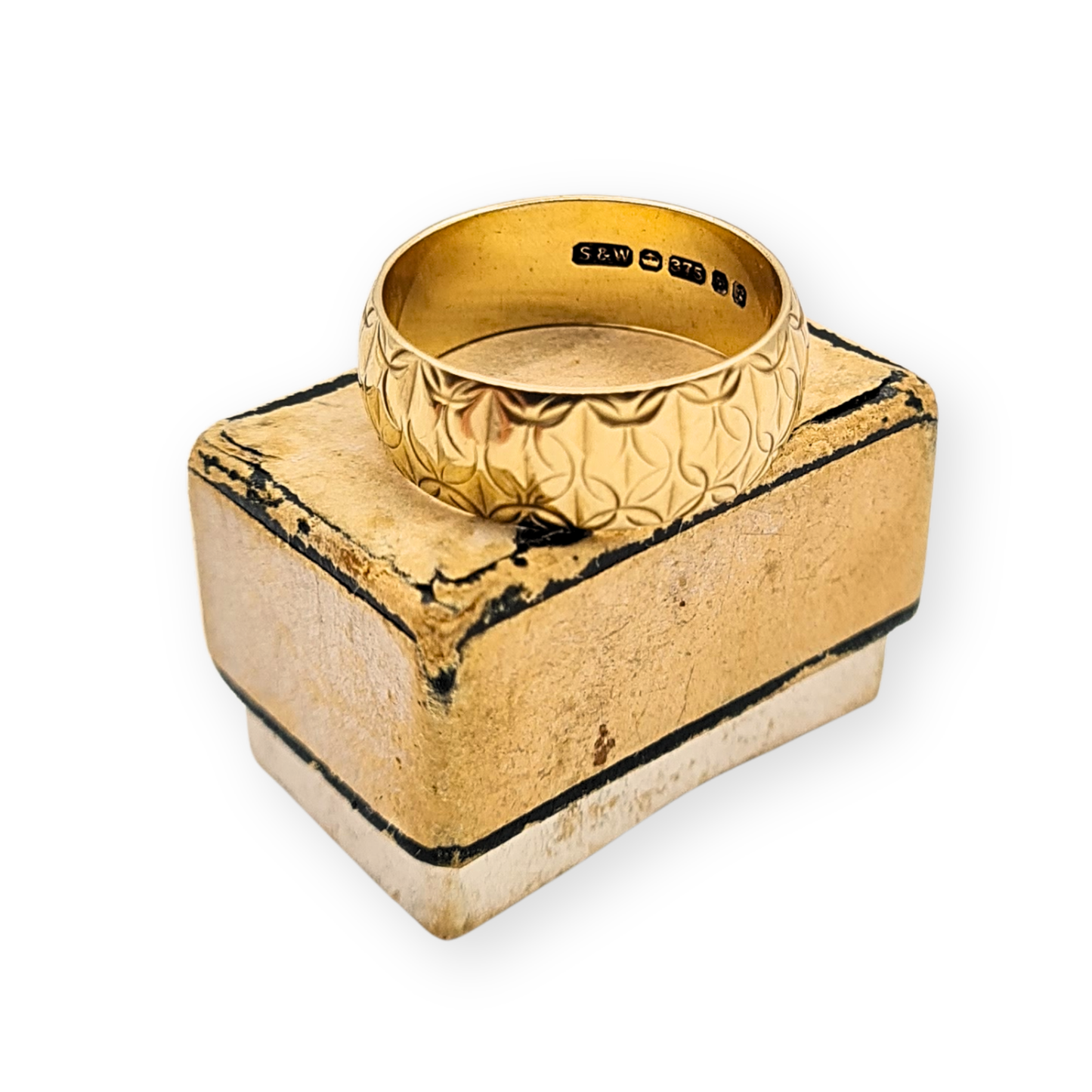 9ct Gold Engraved Band Ring, 1976 London Hallmark, Size N