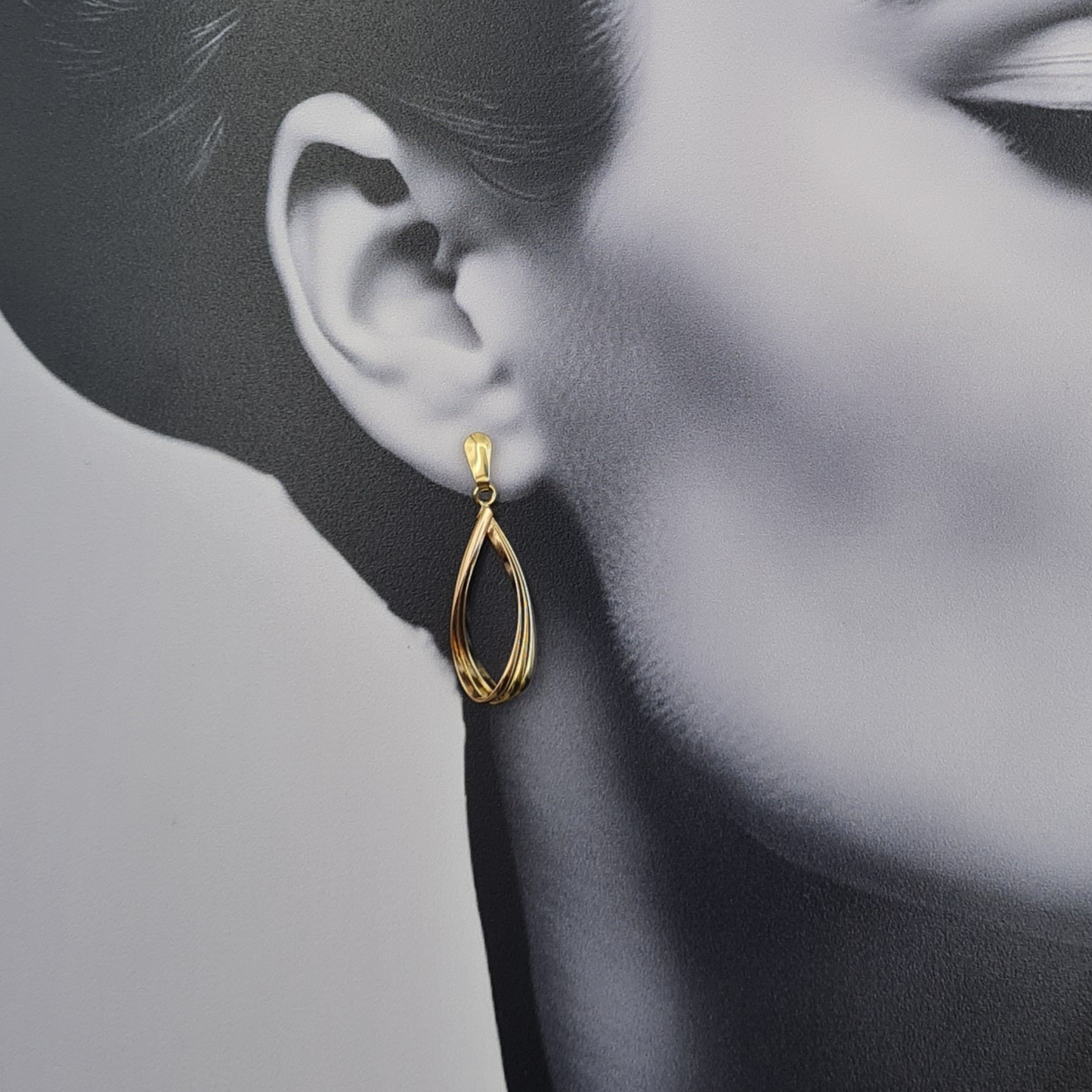 9ct Gold Tri Colour Twist Drop Earrings 37mm Fully Hallmarked