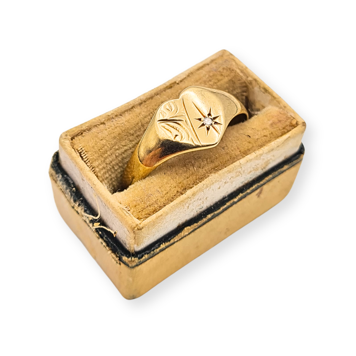 9ct Gold Diamond Heart Signet Ring Engraved UK P 1/2 US 8 Birmingham 1994