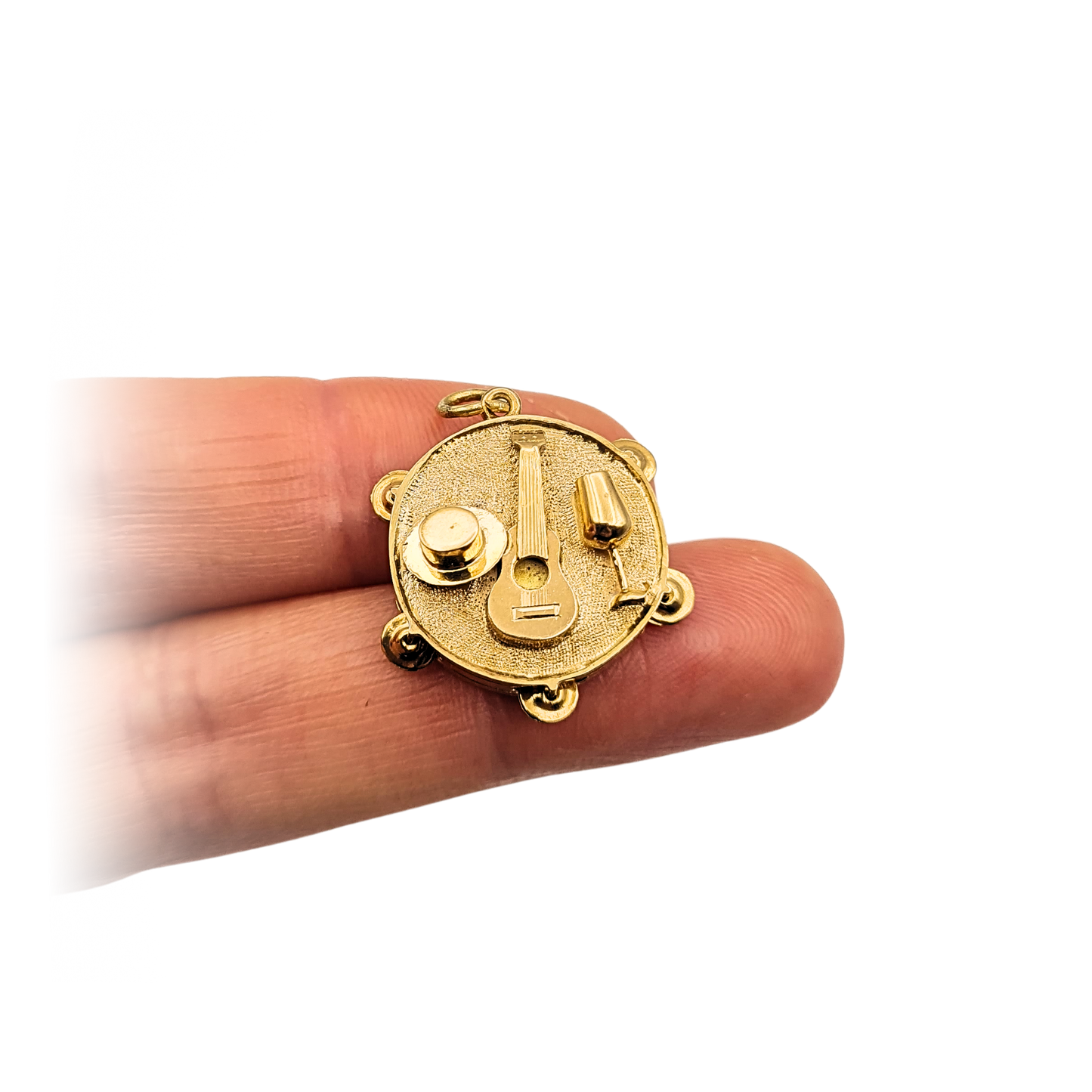 9ct Gold Moving Tambourine Charm Guitar and Hat