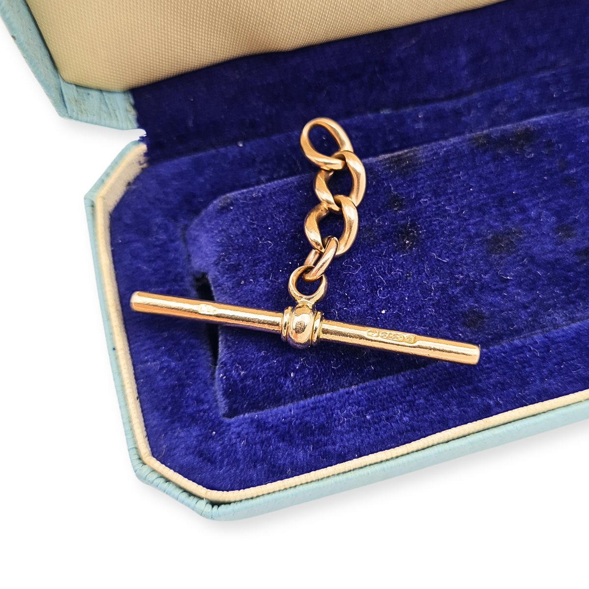 9ct Rose Gold Albert Chain T-Bar Curb Links, Antique Gold Stamped 9.375