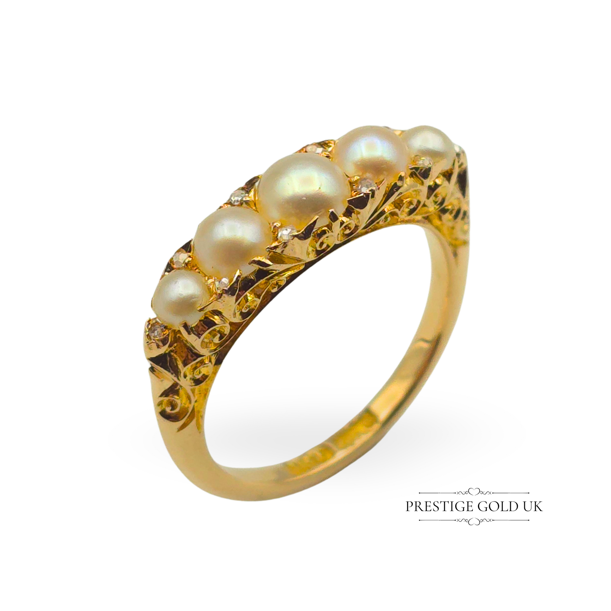 Antique 18ct Gold Pearl and Diamond Ring, Deakin Francis Of
