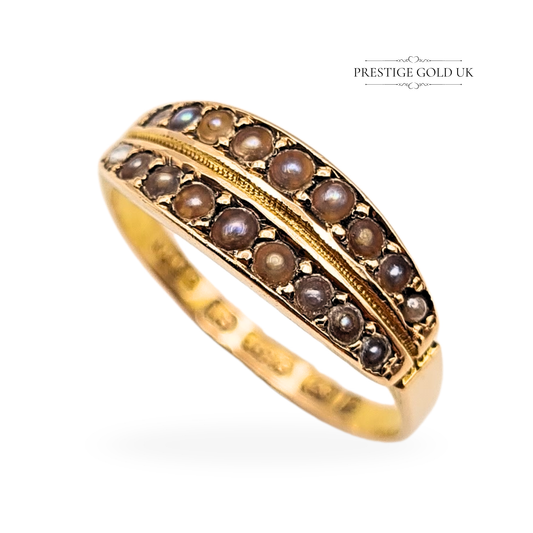 15ct Gold Victorian Pearl Ring, Oetzmann & Co, 1880, UK M / US 6.5