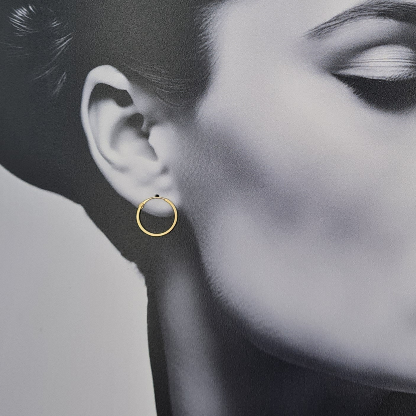 9ct Gold Sleeper Hoops, 15mm Small Hinged Earrings