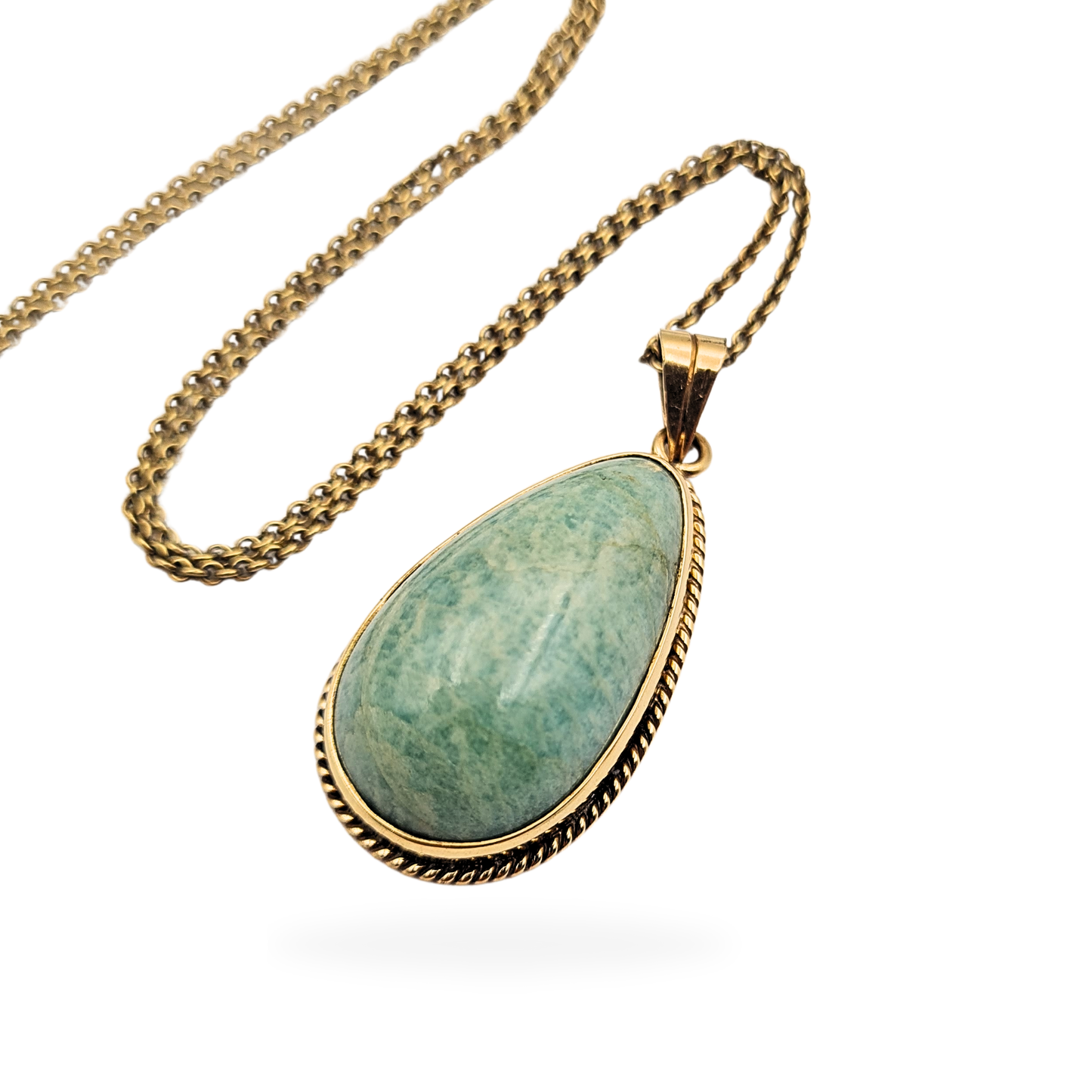 Large 9ct Gold Green Gem Pendant, Teardrop Cabochon