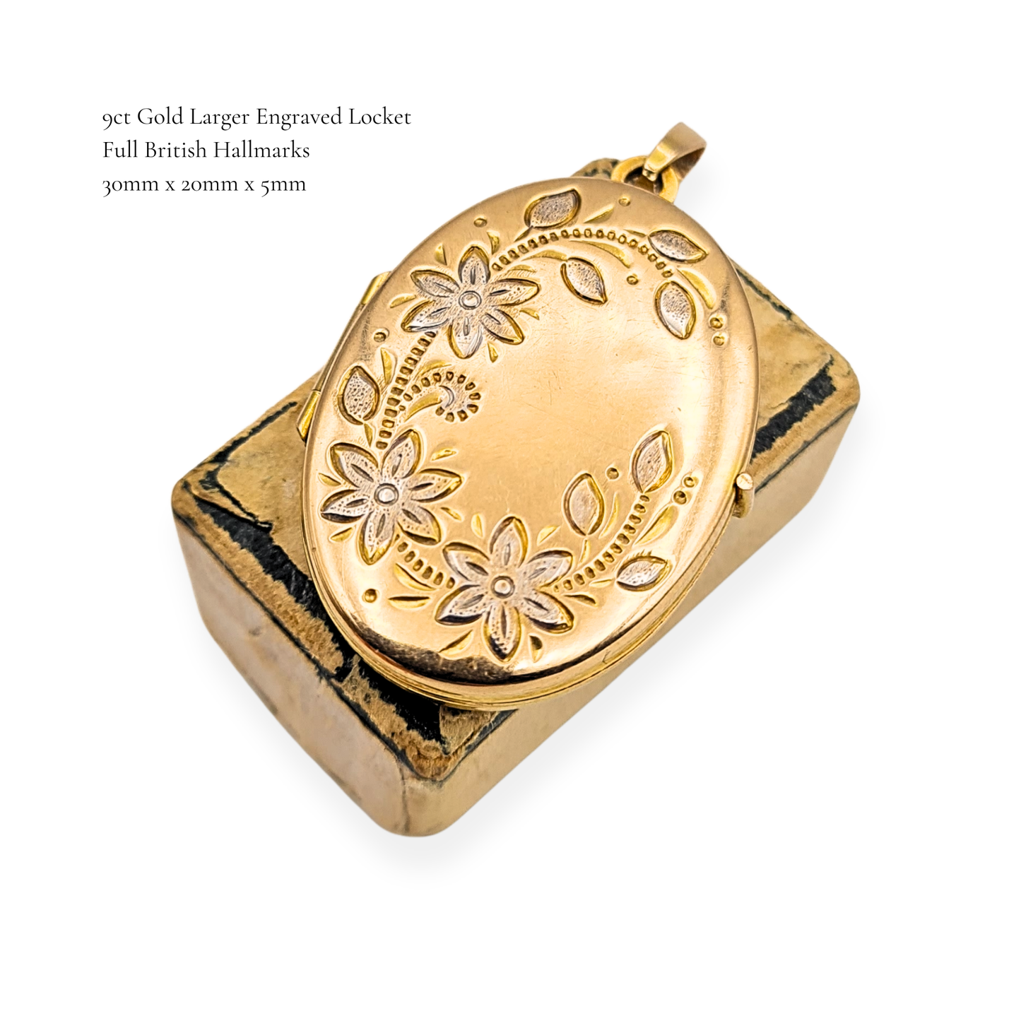 Large 9ct Gold Floral Oval Locket, Solid, Hallmarked