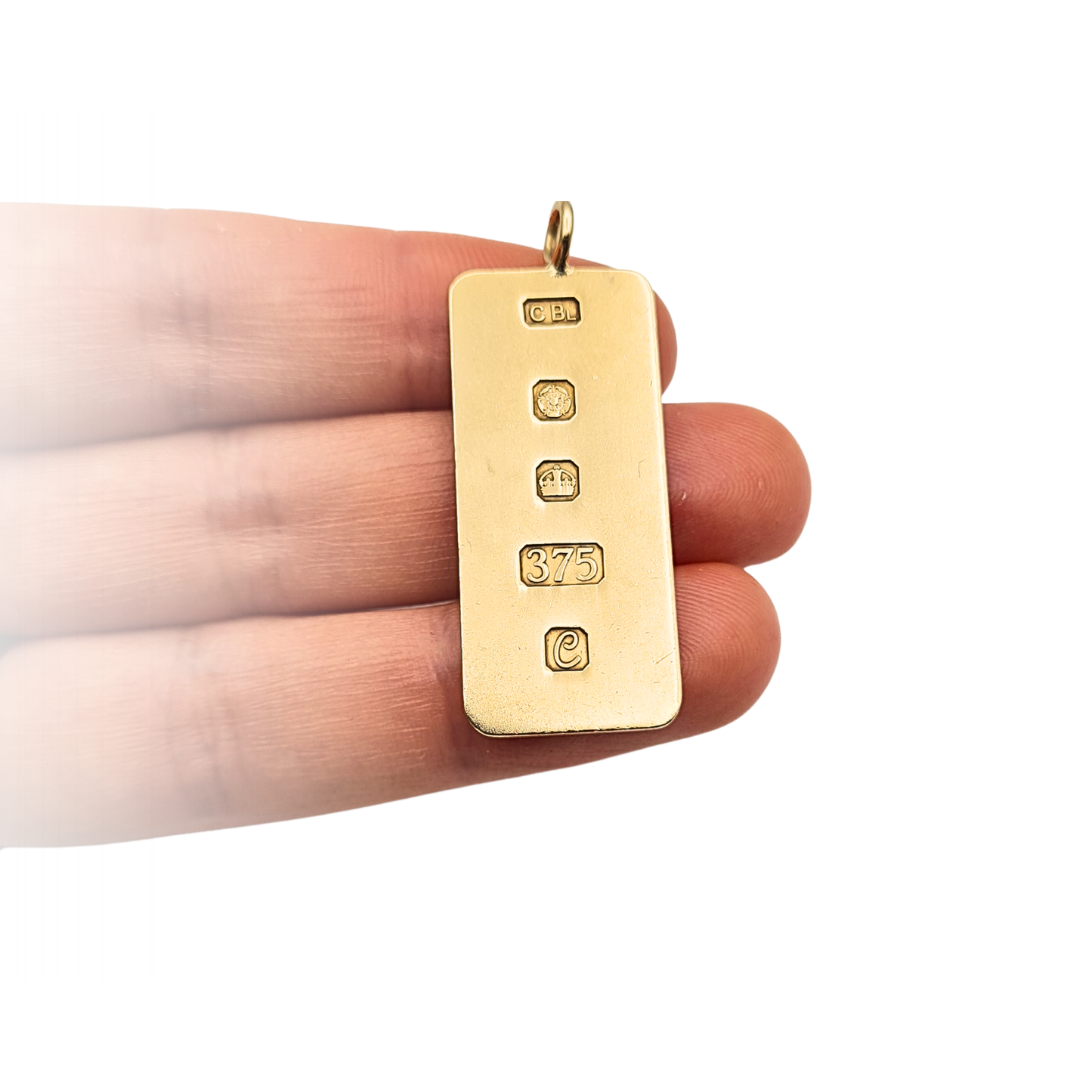 Large Vintage 9ct Gold Heavy Ingot Pendant Sheffield Hallmark 1977