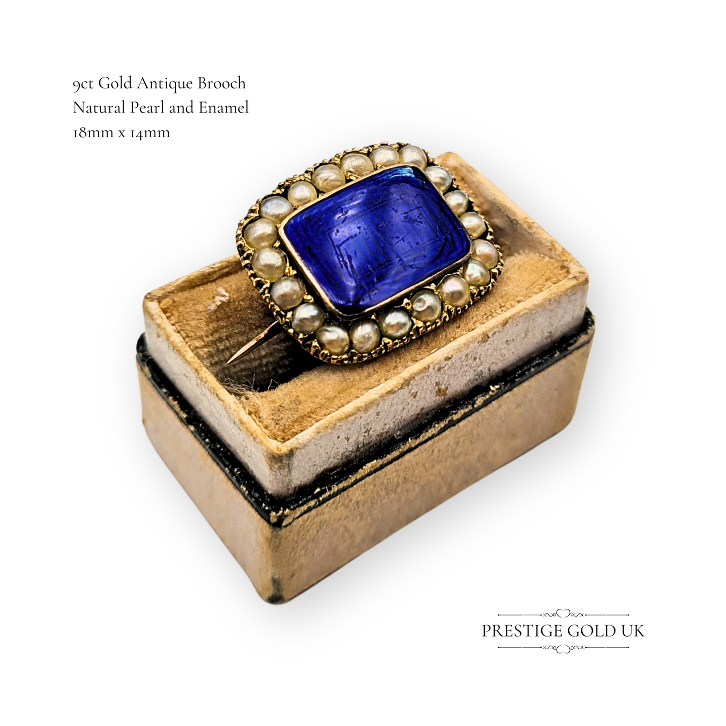 Clearance Item Small 9ct Gold Antique Brooch, Blue Enamel & Natural Pearls