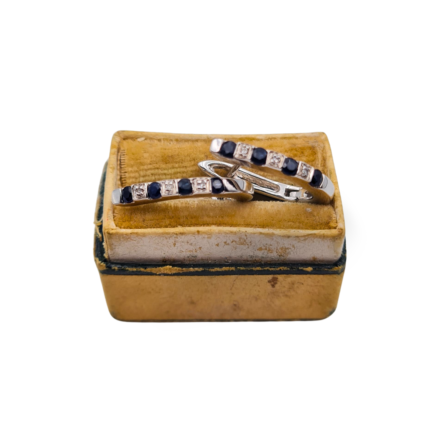 9ct White Gold Diamond Sapphire Huggie Earrings With Hinged Hoops