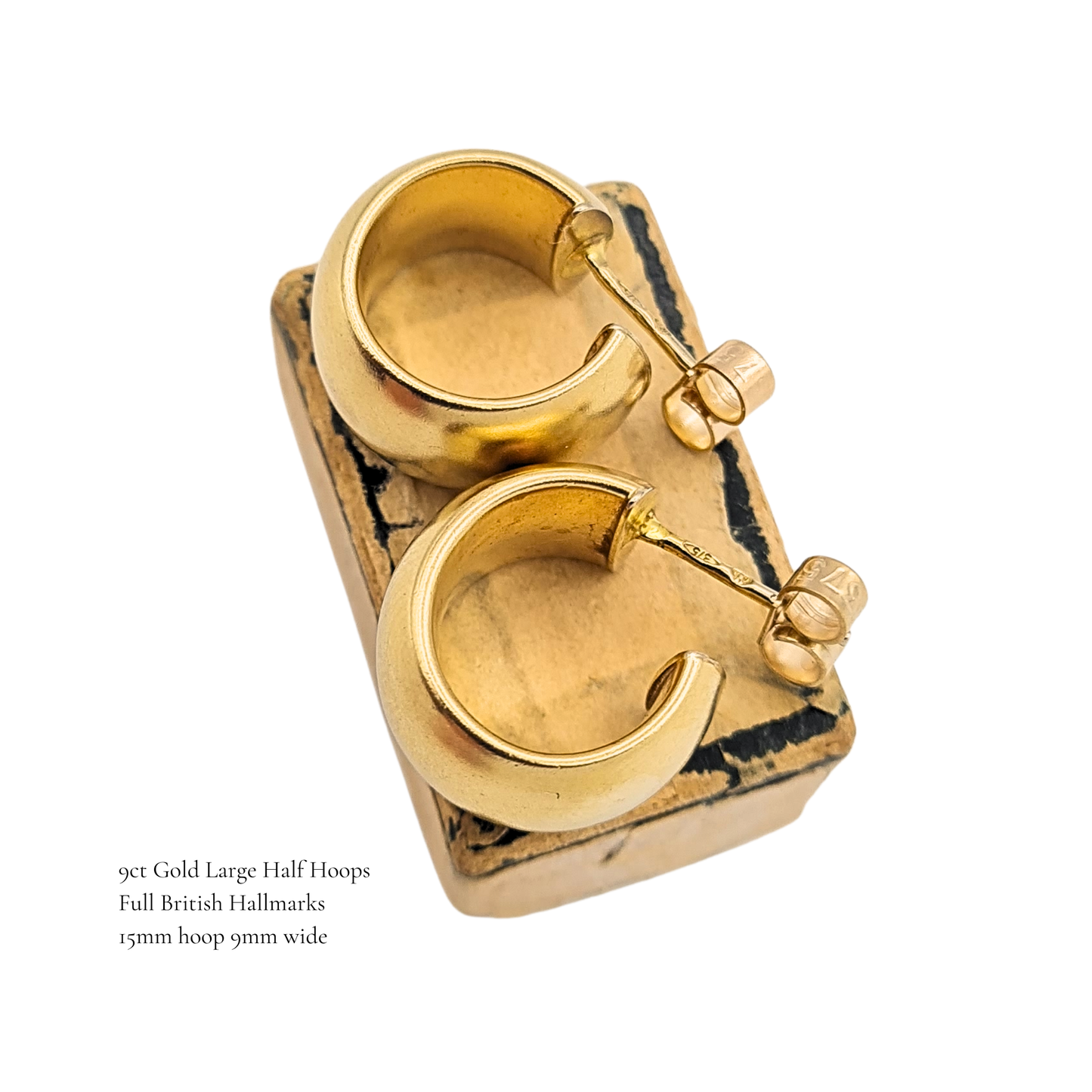 Super Chunky Wide 9ct Gold Hoop Earrings, Matte Finish