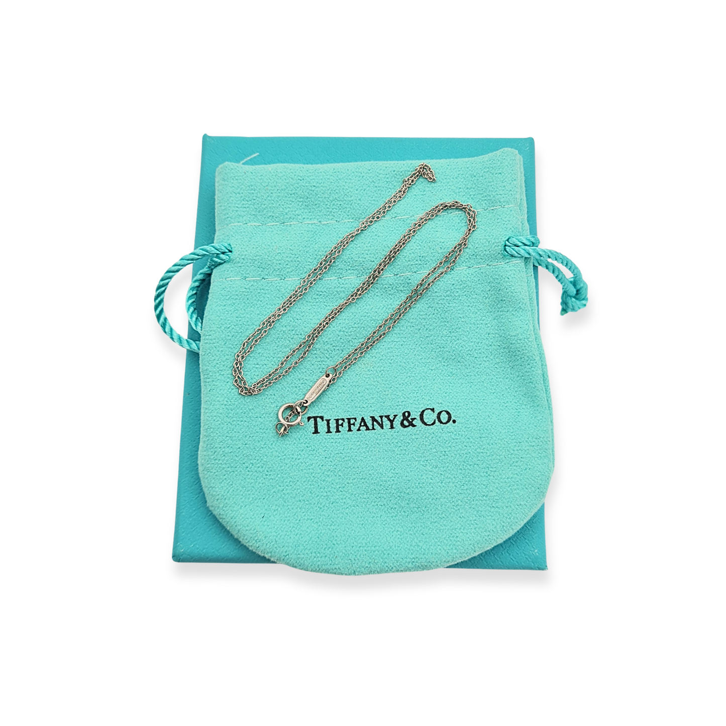 18ct White Gold Tiffany & Co Necklace, 16", 750 Hallmark, Dainty Chain