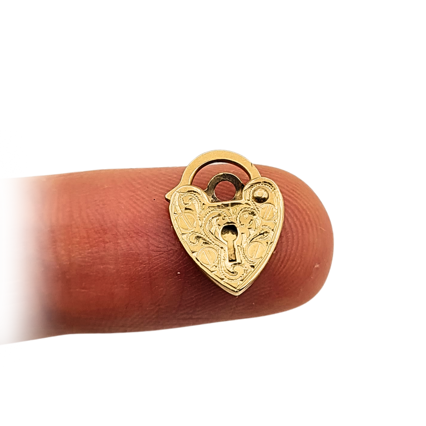Clearance Item 9ct Gold Heart Padlock, ASJ 375, 0.54g, Hand Engraved