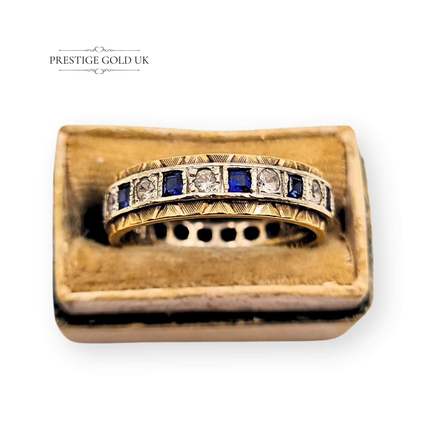 9ct Gold Sapphire & Spinel Eternity Ring  UK O / US 7 1/4, Two-Tone Gold