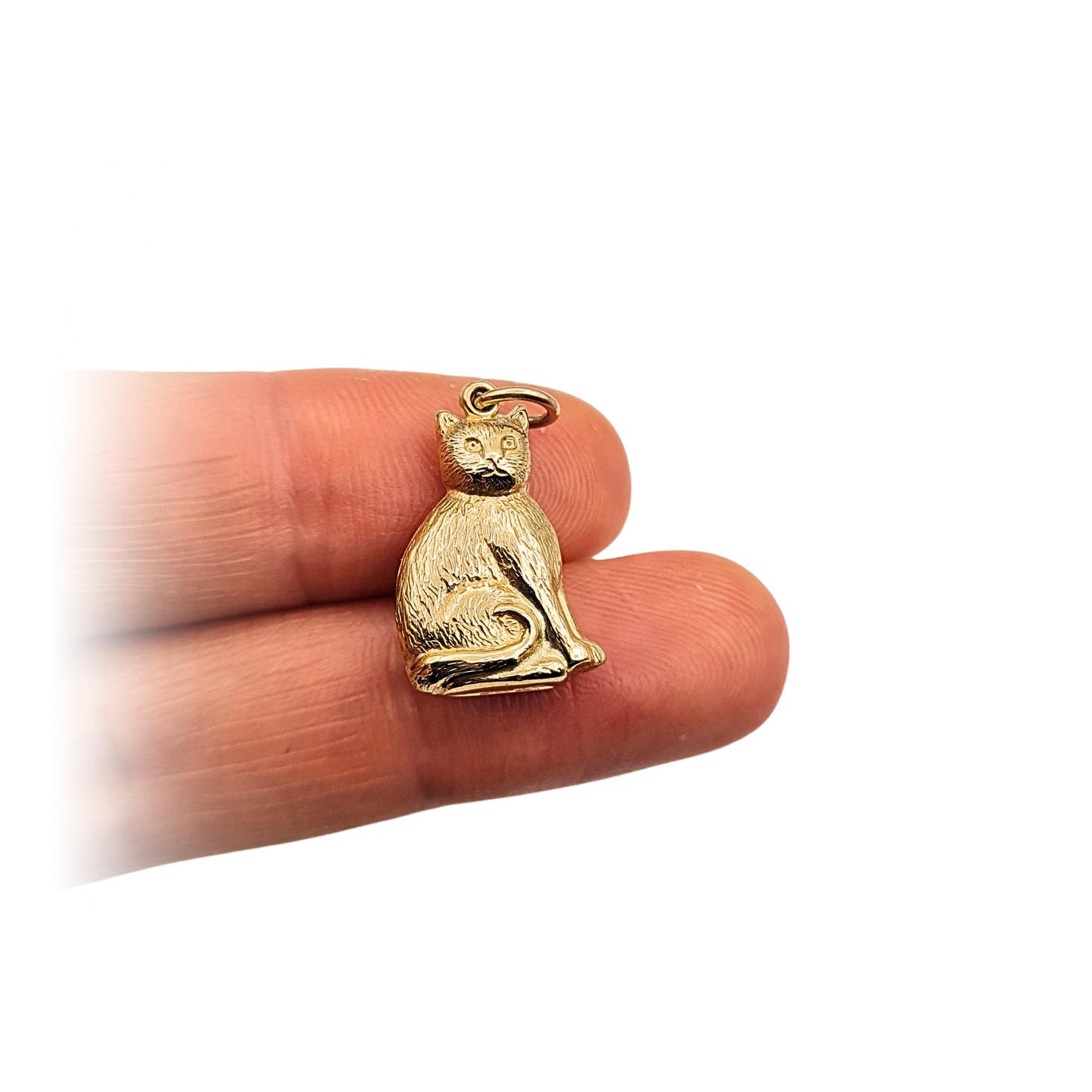 Large 9ct Gold Puffy Cat Charm Pendant 1993 Birmingham