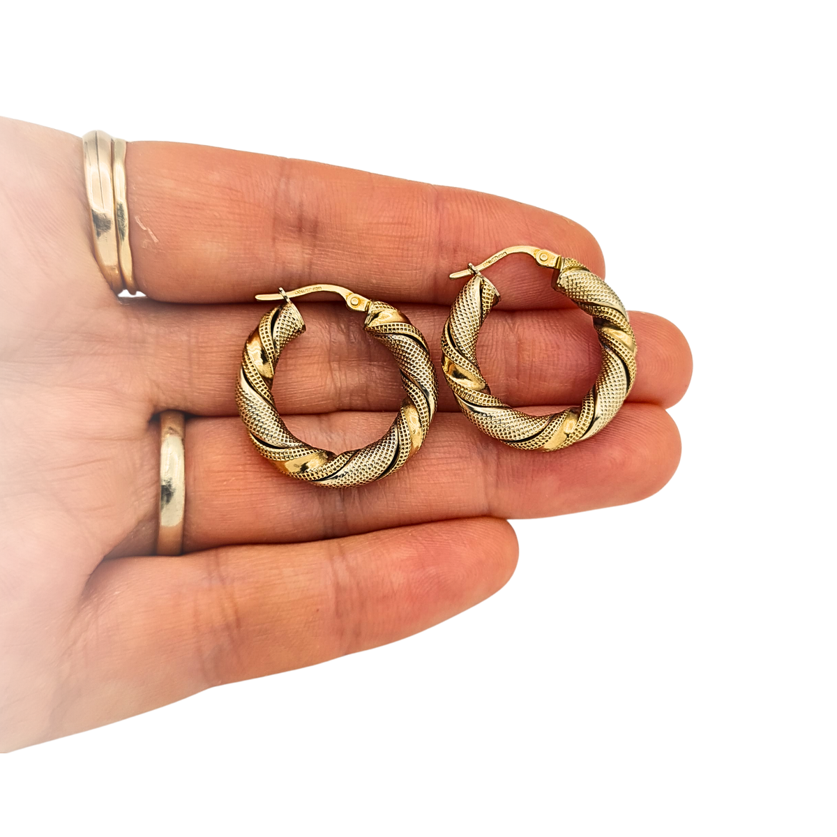 Desgner 9ct Gold Unoaerre Twisted Hoop Earrings Two Tone Italian Hoops