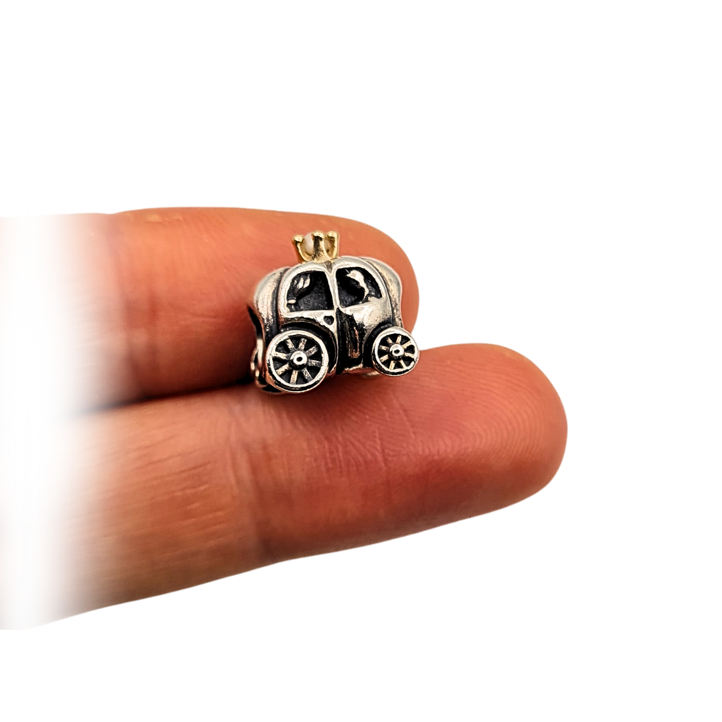 Pandora Silver 14k Gold Carriage Charm S925 ALE, Pearl Accent, Retired