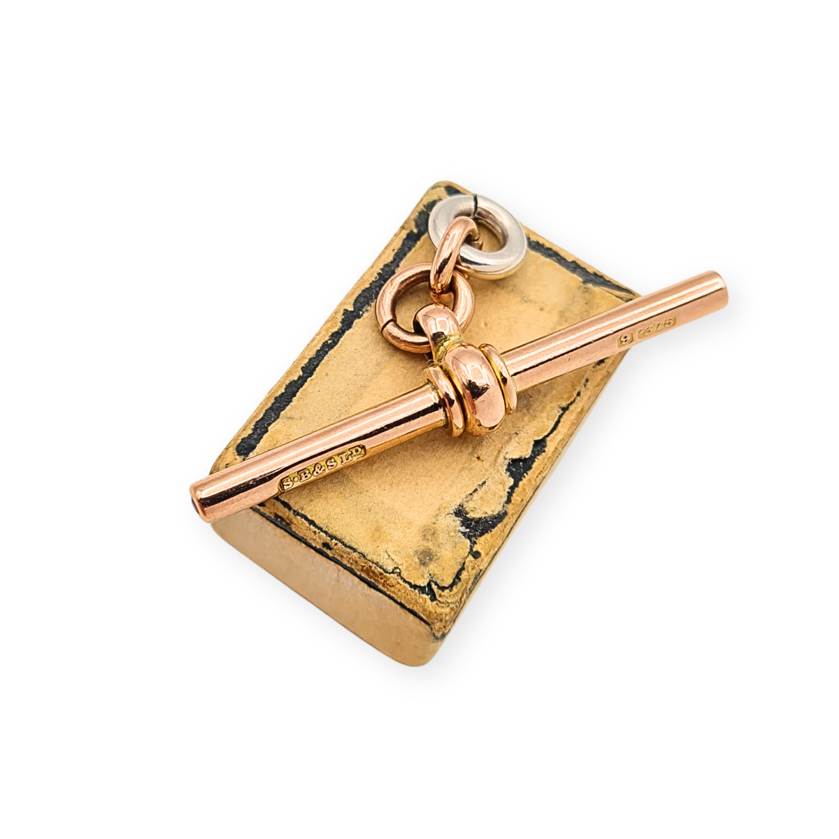 Ruby Stone Set Antique 9ct Rose GoldT Bar Heavy Albert Chain T bar S.B&S