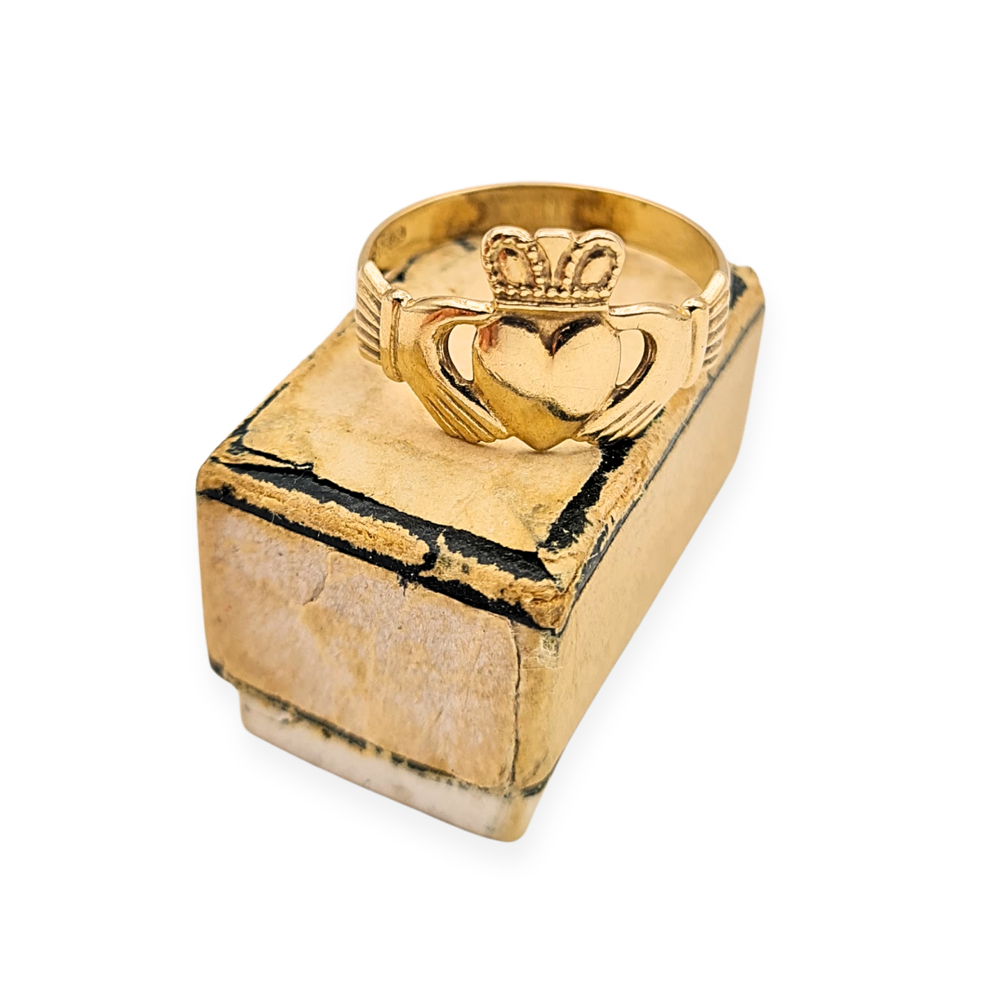 9ct Solid Gold Claddagh Ring, Fully Hallmarked, UK O US 7 1/4