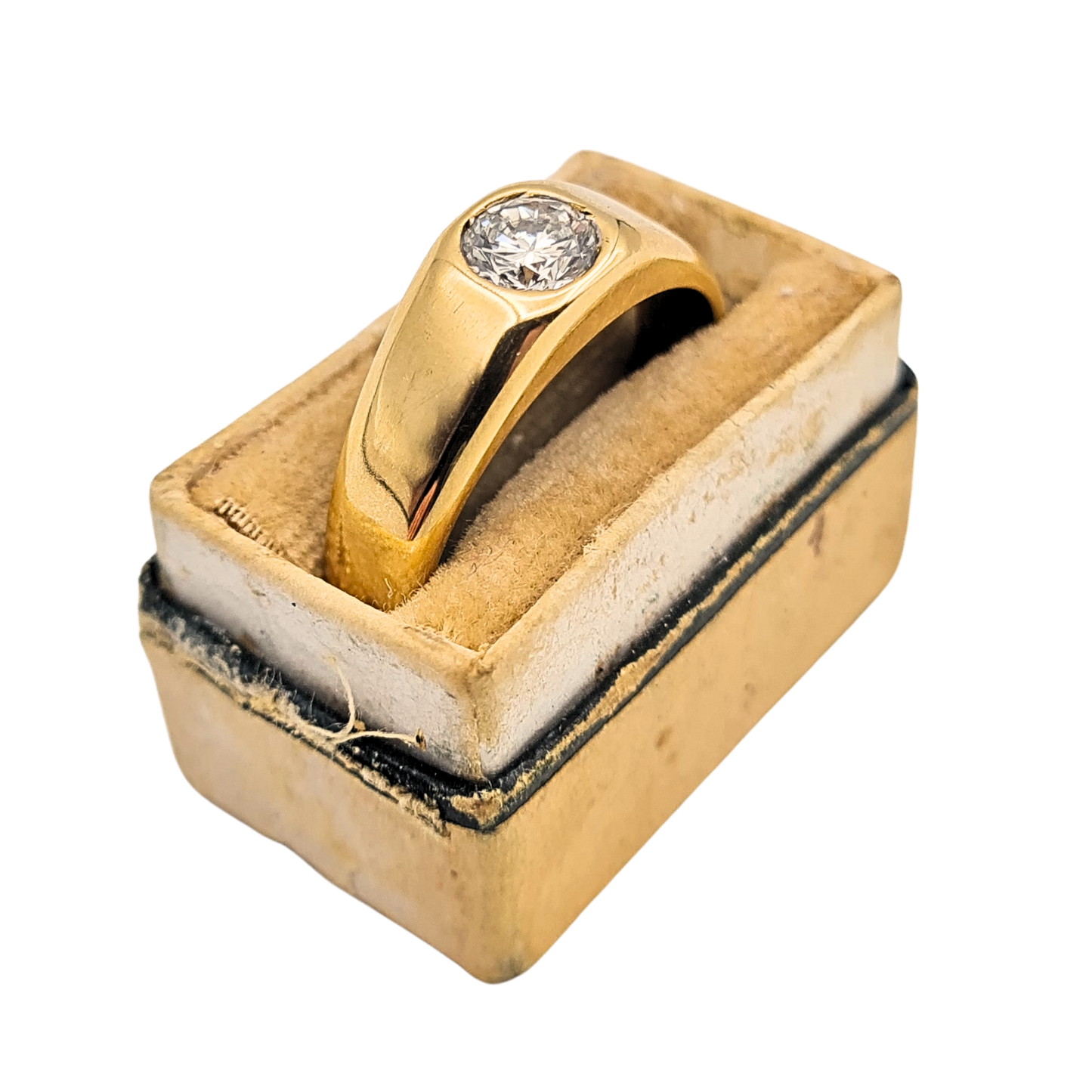 18ct Gold Diamond Gypsy Ring Heavy Band 0.5ct Solitaire UK Q US 8.25