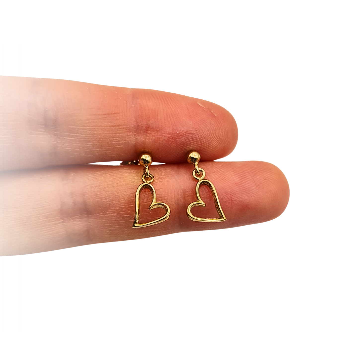 Cute 9ct Gold Small Heart Drop Dangle Earrings Butterfly Backs