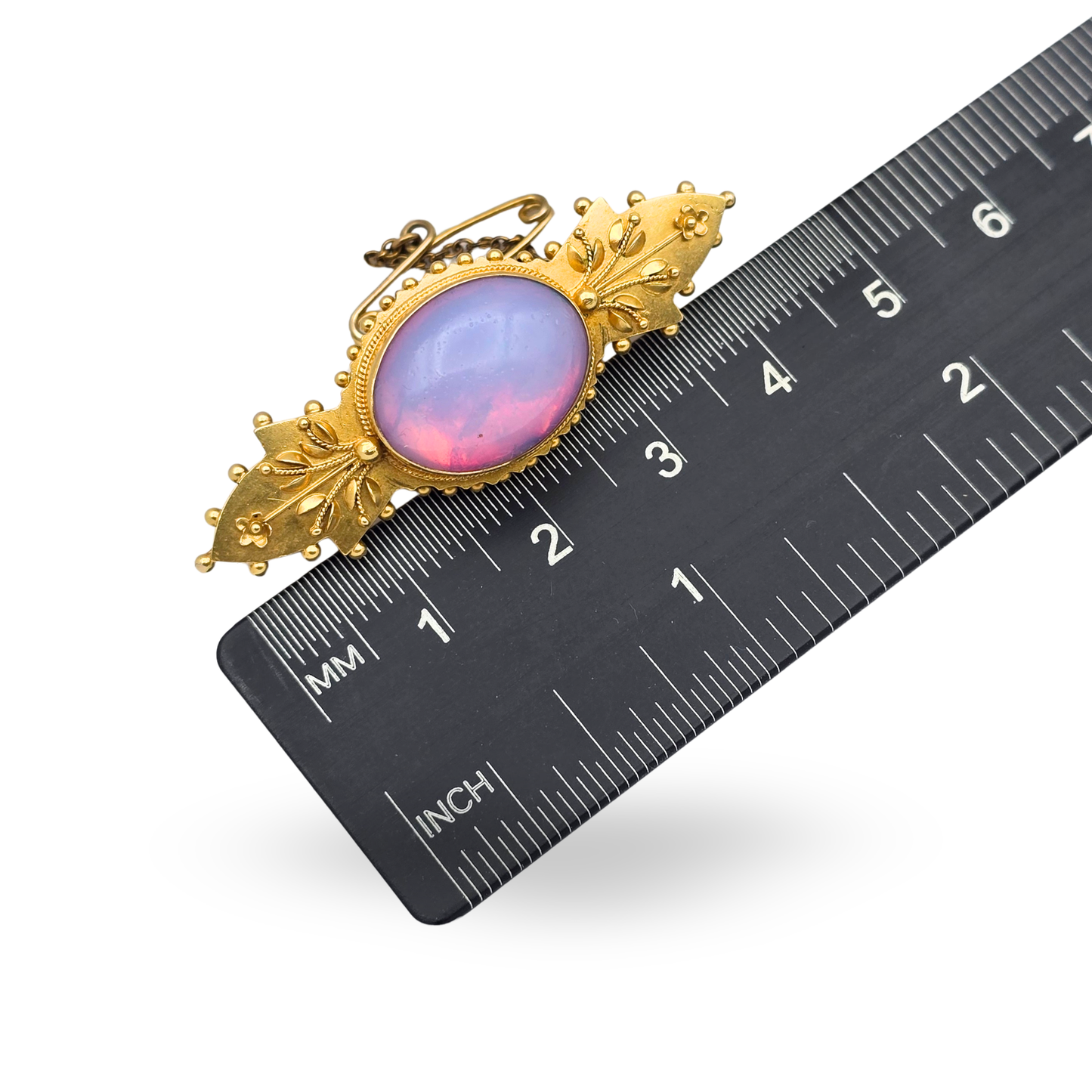 Ornate Edwardian 15ct Gold Cabochon Brooch,  Chester 1900