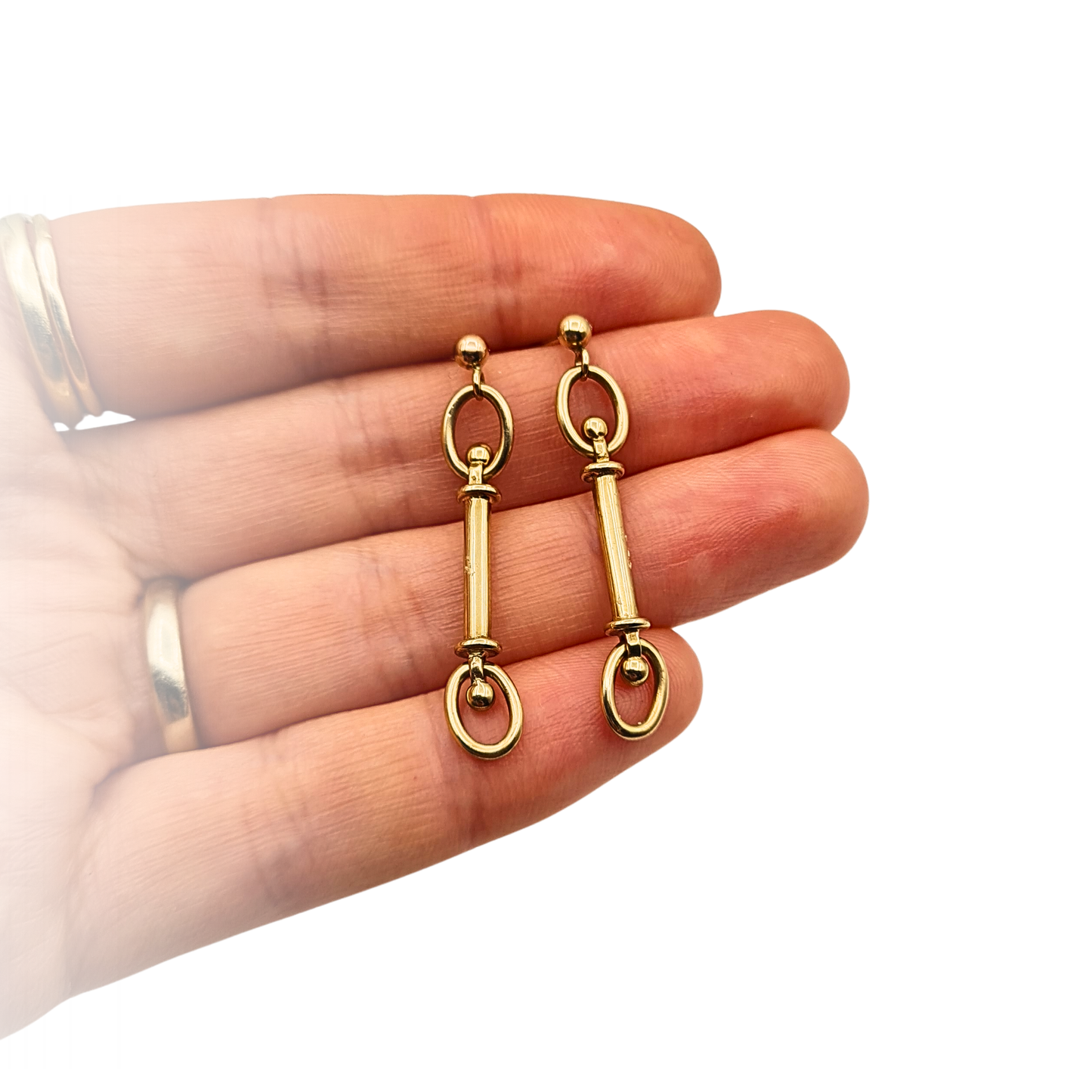 9ct Gold Horse Bit Drop Earrings Hallmarked Sheffield, Solid Gold