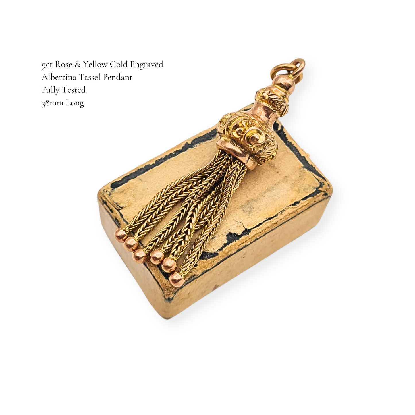 Antique 9ct Rose Gold Albertina Tassel Pendant Hand Engraved Fox Tail Charm