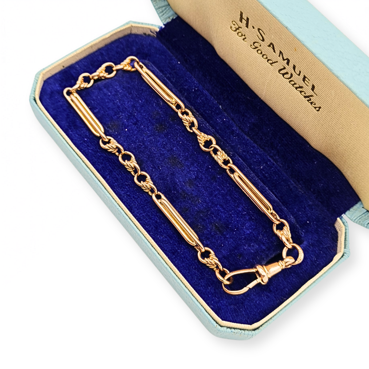 8" Long Rose Gold Albert Bracelet With Trombone Rope Links & Dog Clip .