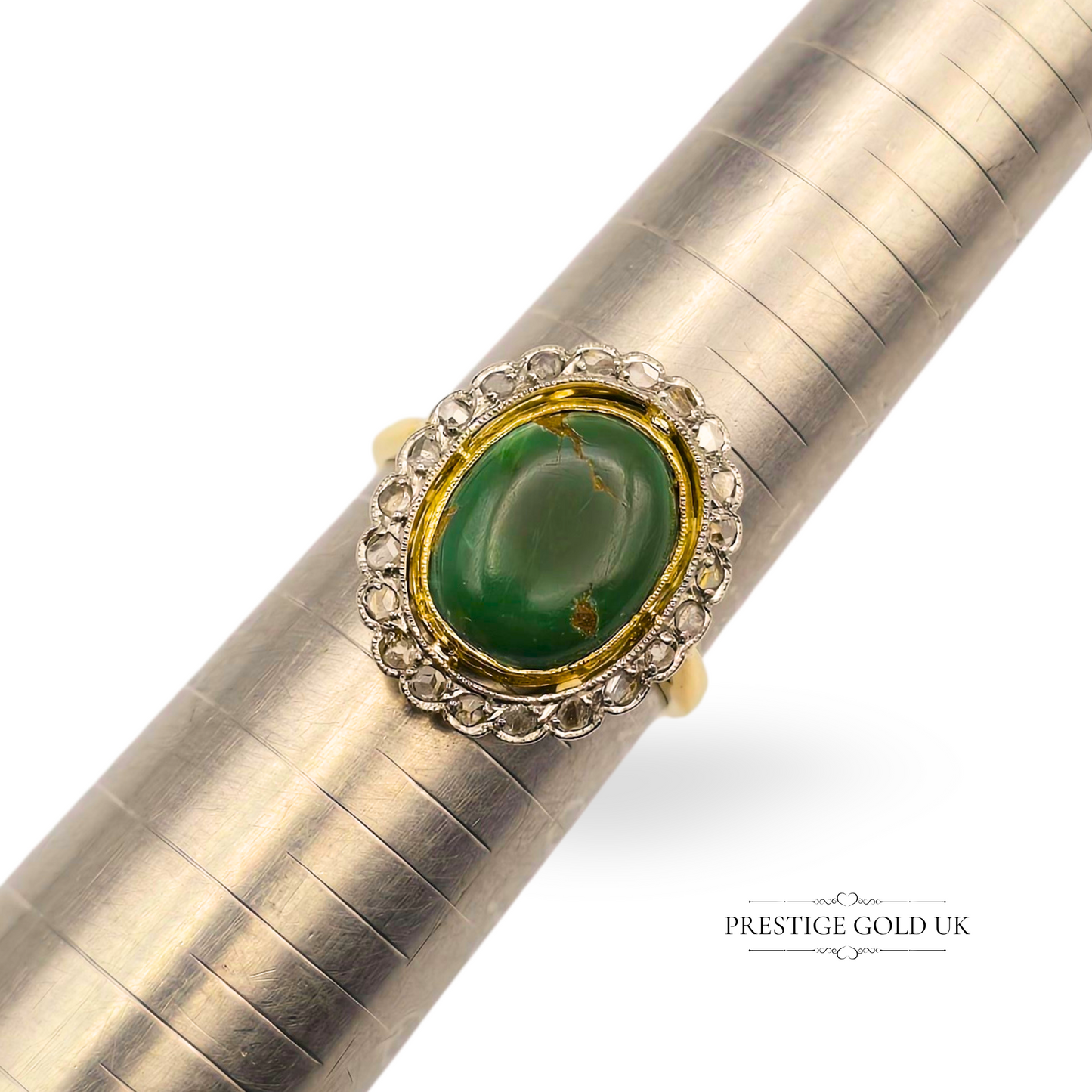 18ct Gold Oval Turquoise & Diamond Halo Cluster Ring,  UK M 1/2  US 6 3/4