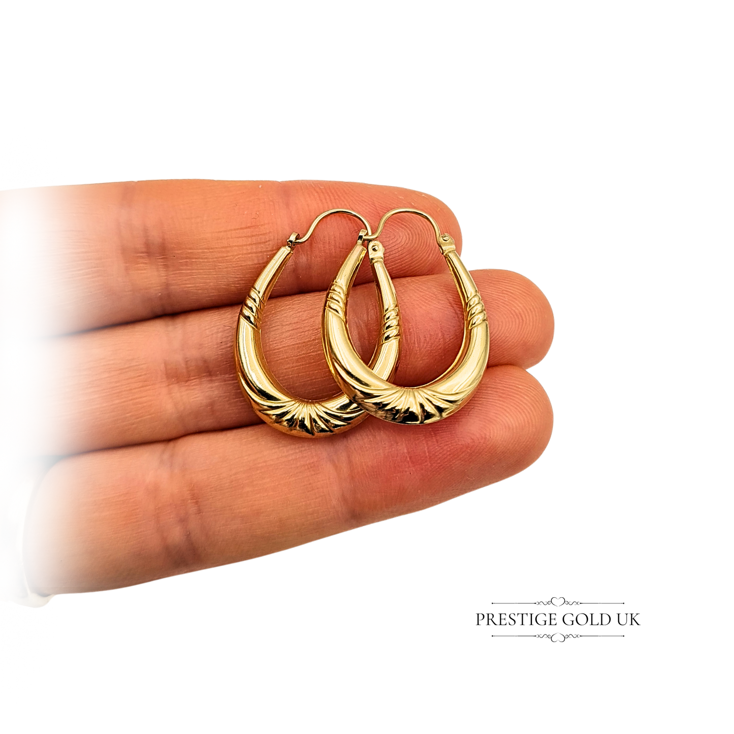 9ct Gold Vintage Oval Creole Hoop Earrings With Flip Top Fasteners