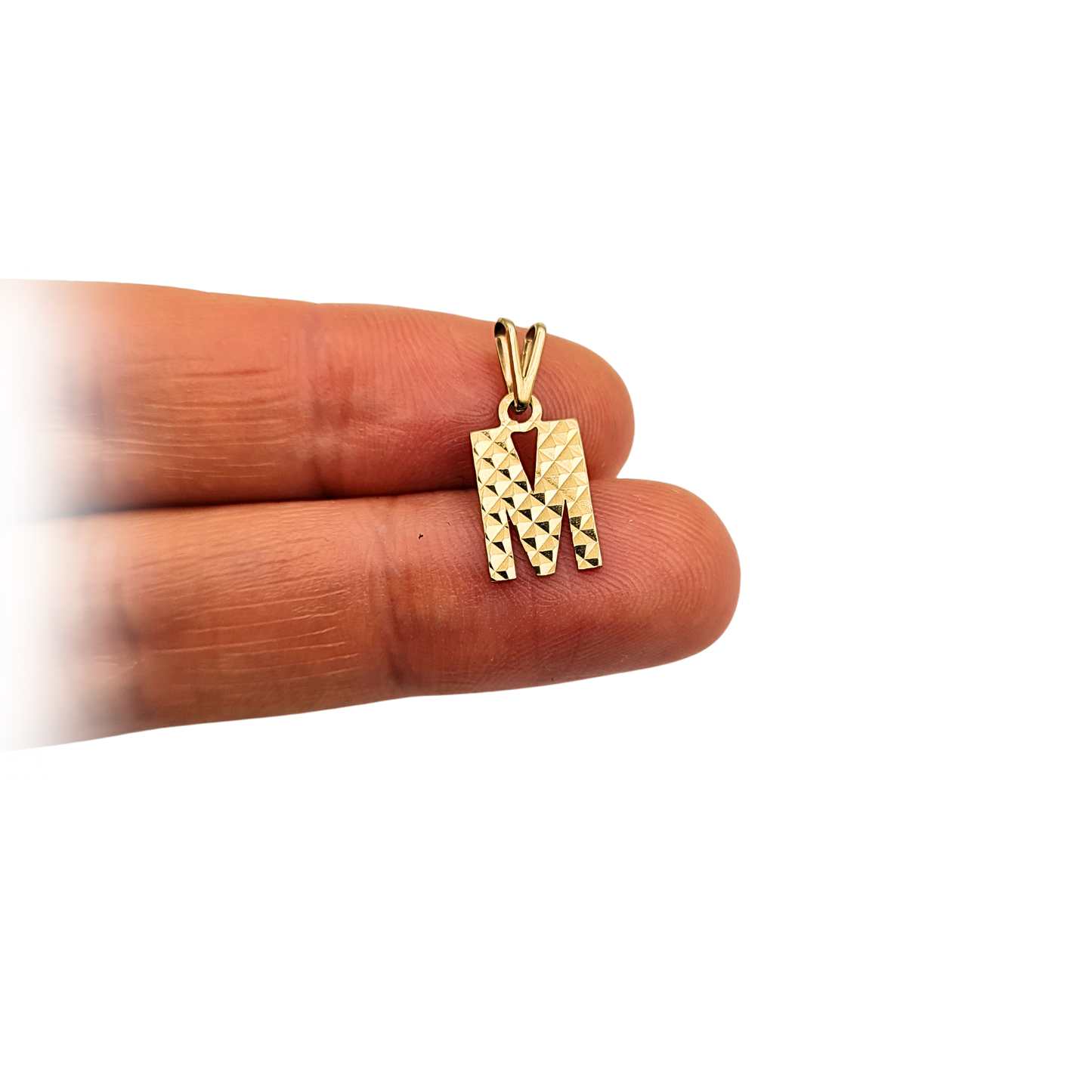 9ct Gold Letter M Pendant, Textured, Hallmarked