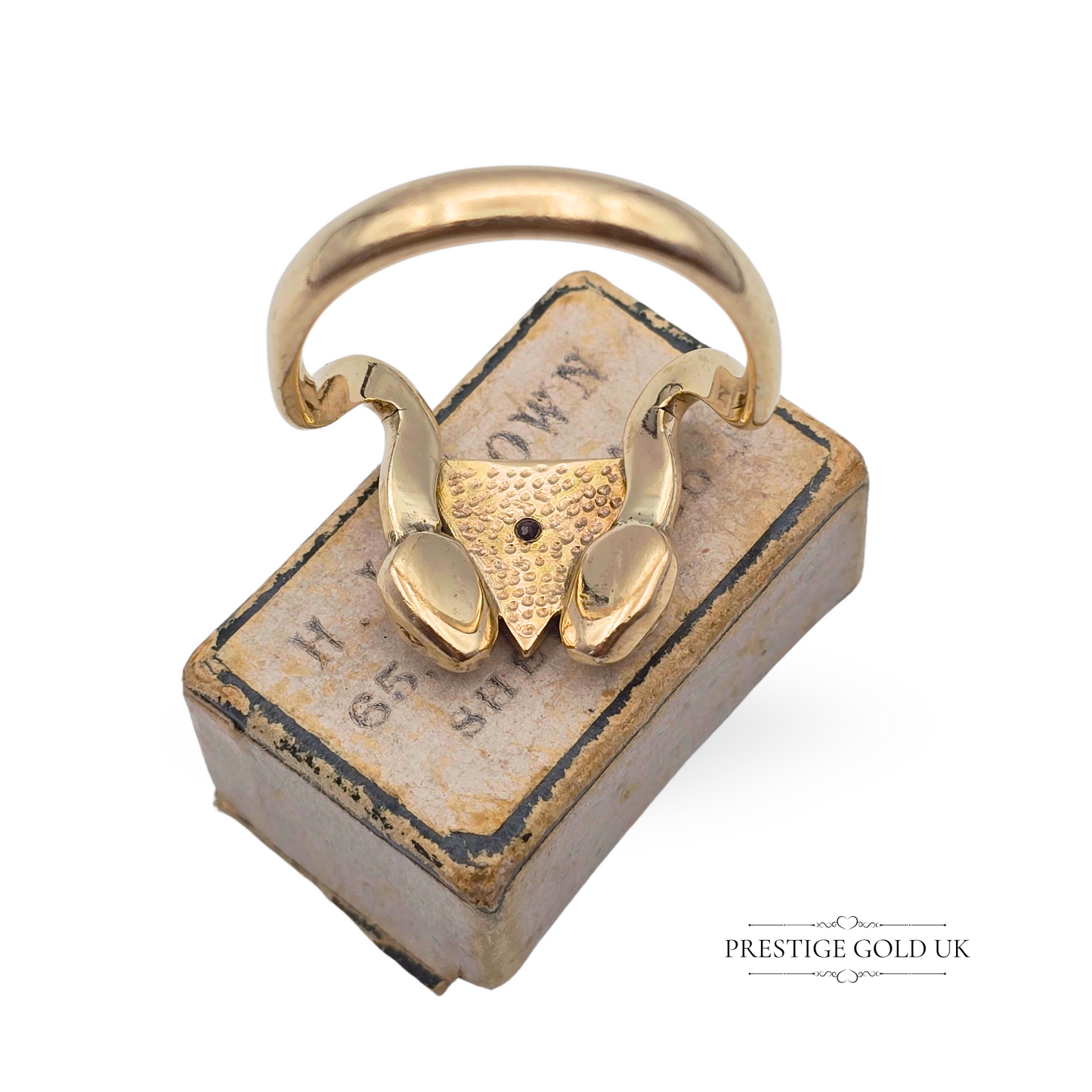9ct Gold Snake Ring with All Seeing Eye, Dual Serpents Engraved Ring