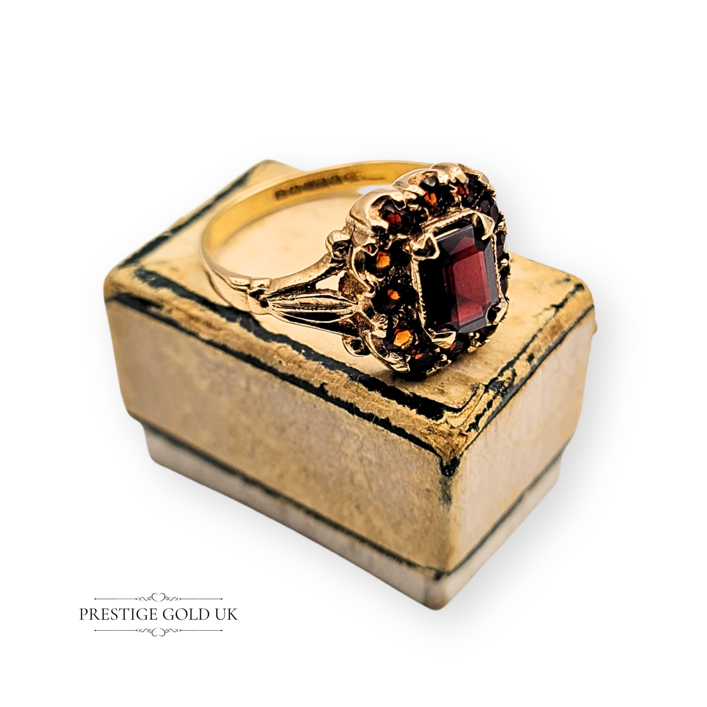 Gold Large Garnet Cluster Ring, Vintage Victorian-style Ring UK O 1/2 US 7 1/4