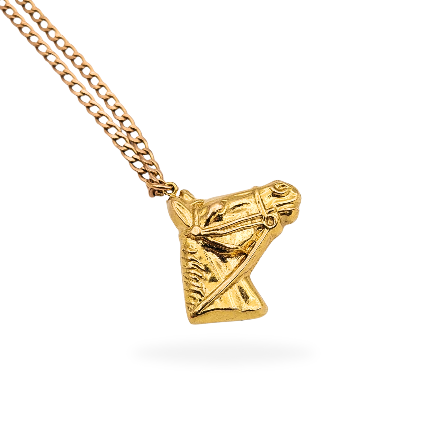 Large 9ct Gold Horse Head Pendant, London 1971, Hollow Puffy Design