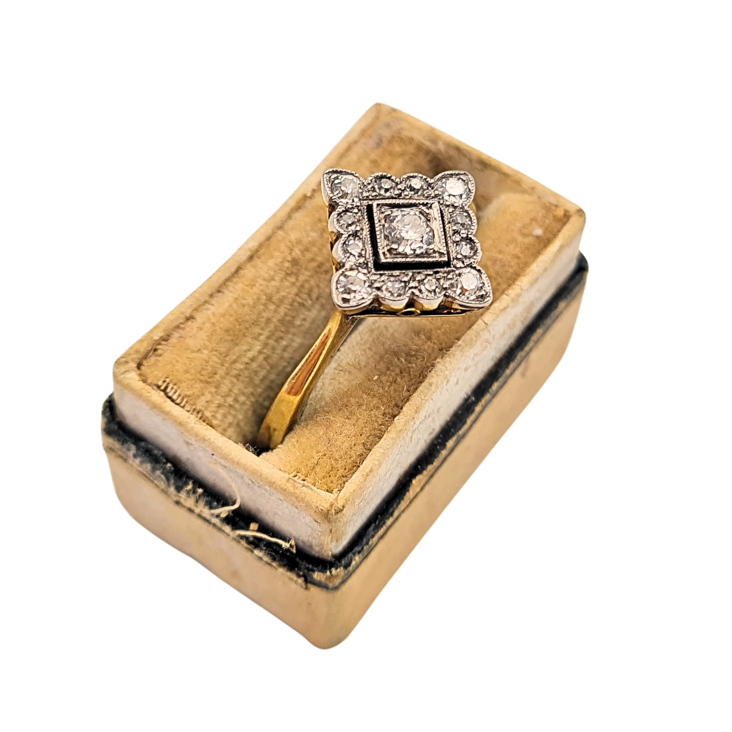 18ct Gold Art Deco  Diamond Cluster Ring UK P1/2 US 7.75