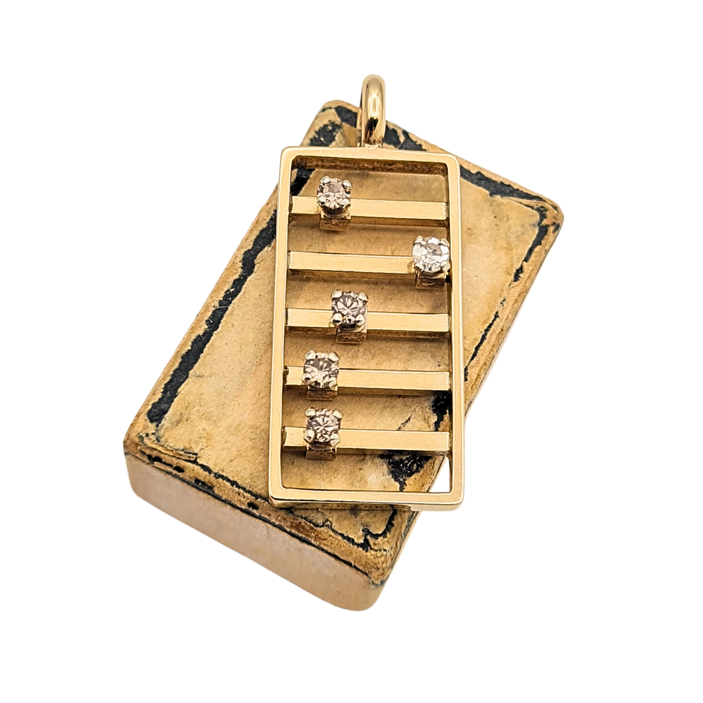 Solid 9k Gold Diamond Set Abacus Pendant Vintage Moving Stones Charm