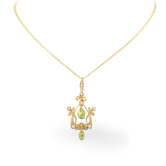 15ct Gold Victorian Peridot Seed Pearl Pendant, Antique With Flaws