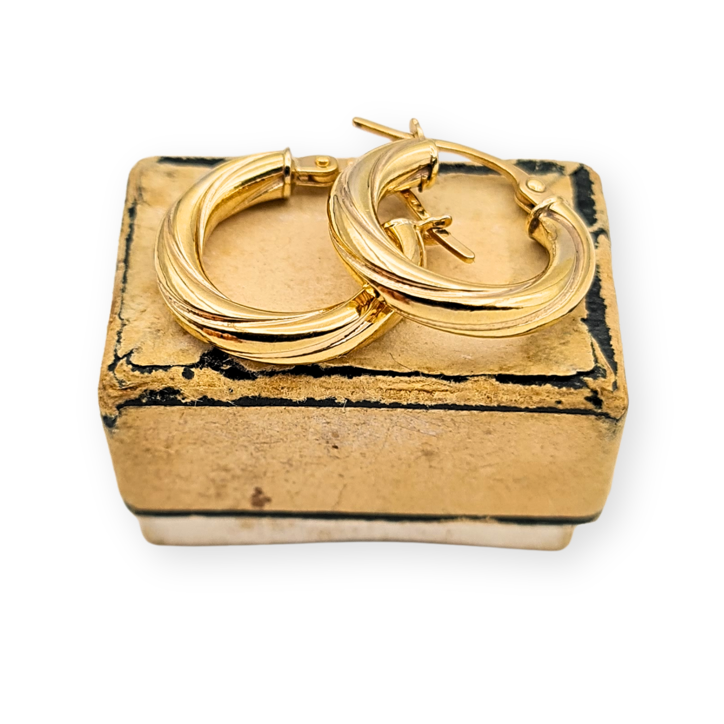 9ct Gold Twist Hoop Earrings 15mm wide
