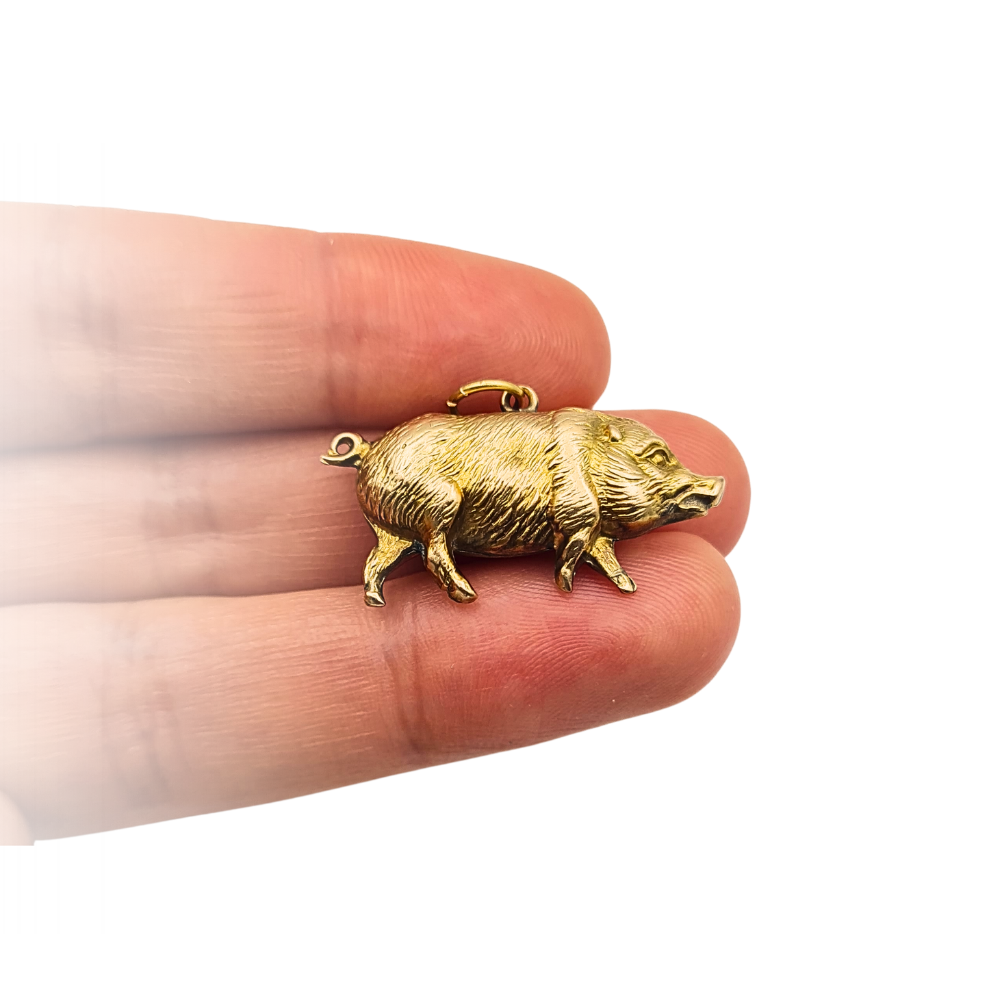 Large 9ct Gold Pig Boar Charm Pendant Hollow Moving Rattle Animal Charm