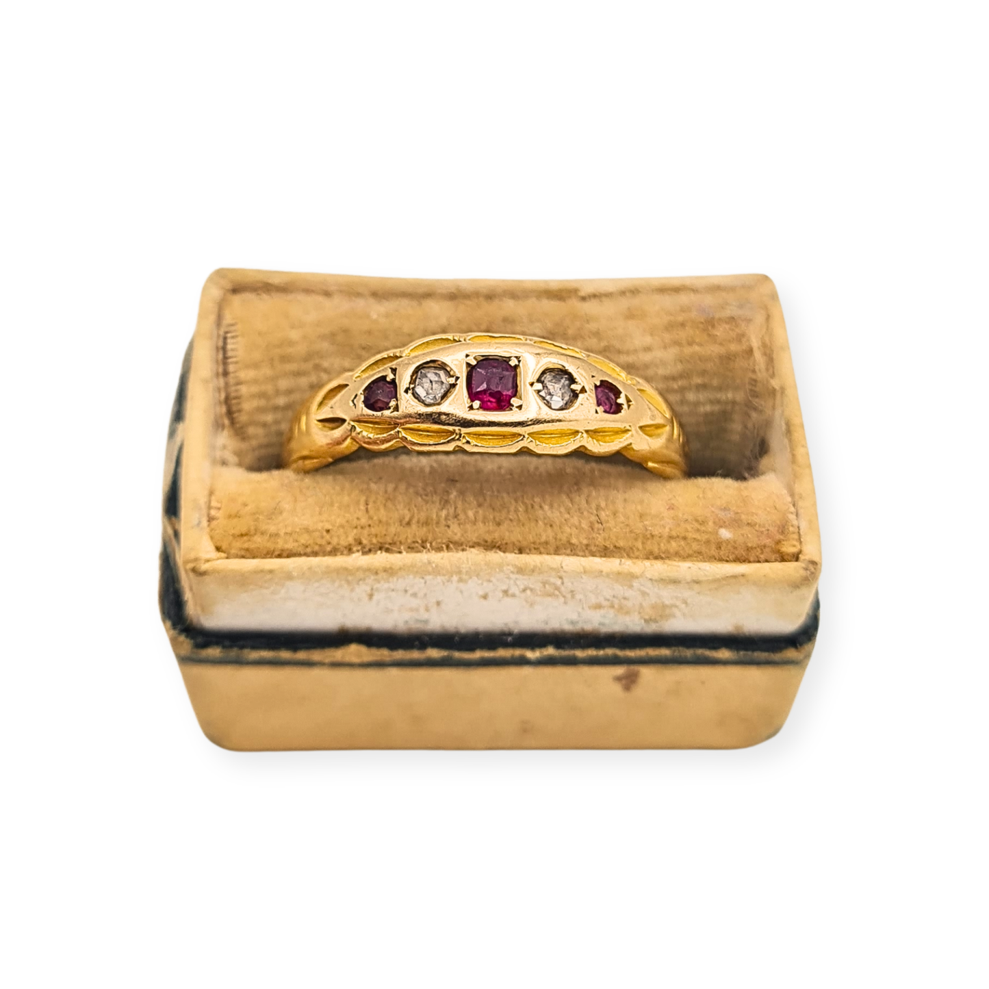 Vintage 18ct Gold Old Cut Diamond Sapphire 5 Stone Ring UK O½ US 7¼
