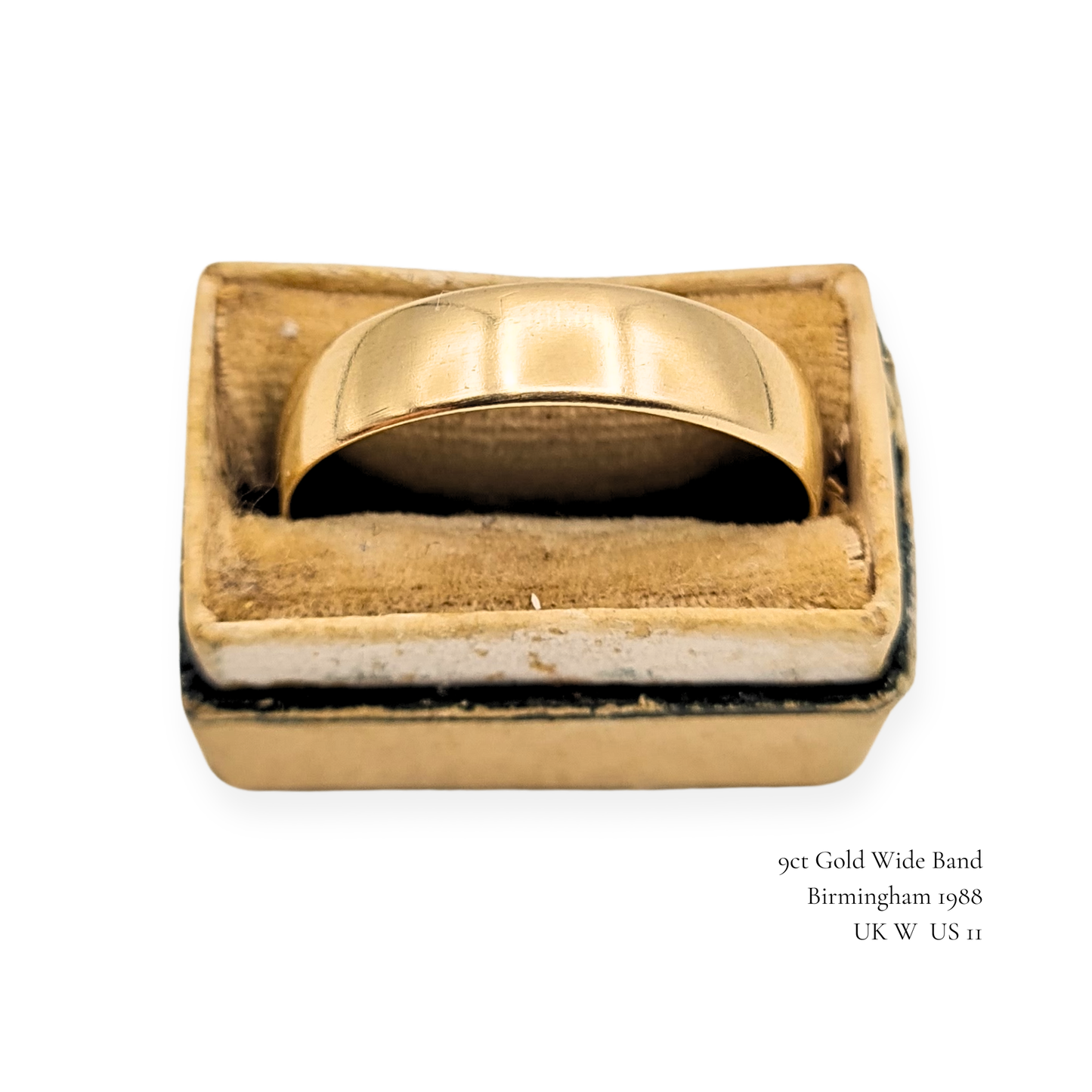 9ct Gold Wide Wedding Band Ring, UK W US 11, Birmingham 1988